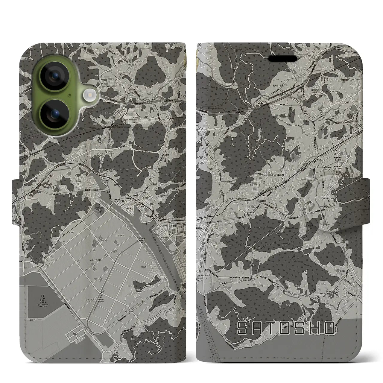 【里庄(岡山県)】地図柄iPhoneケース(手帳タイプ)