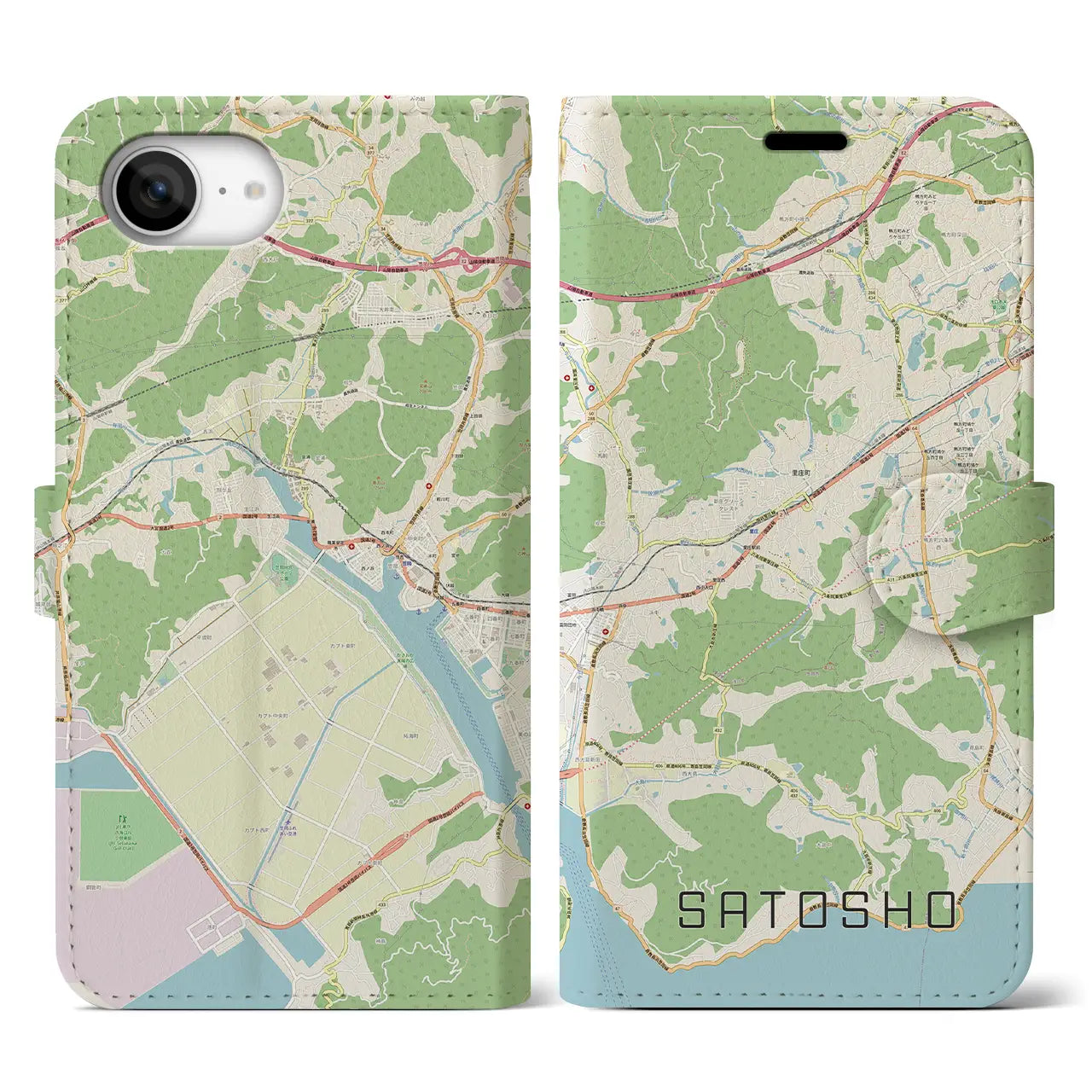【里庄(岡山県)】地図柄iPhoneケース(手帳タイプ)