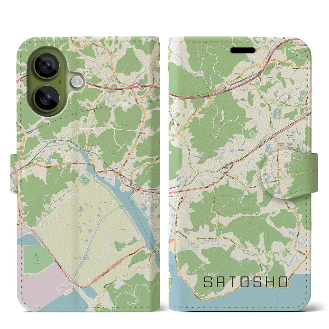 【里庄(岡山県)】地図柄iPhoneケース(手帳タイプ)モノトーン・iPhone 17 Pro Max 用