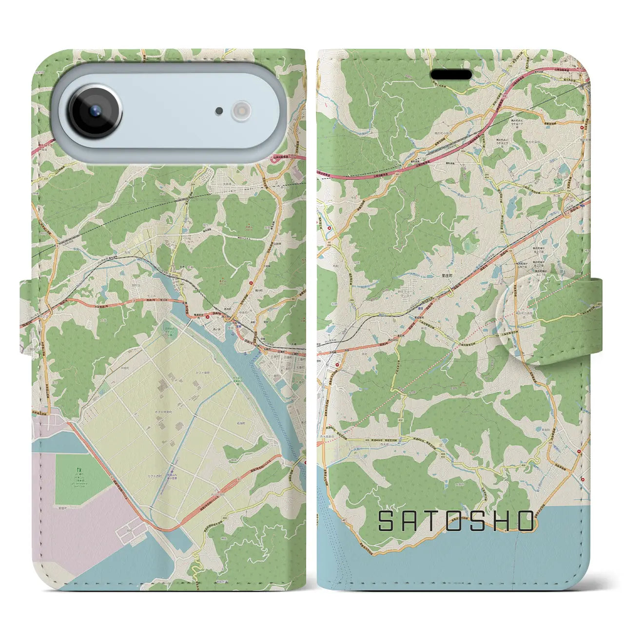 【里庄(岡山県)】地図柄iPhoneケース(手帳タイプ)