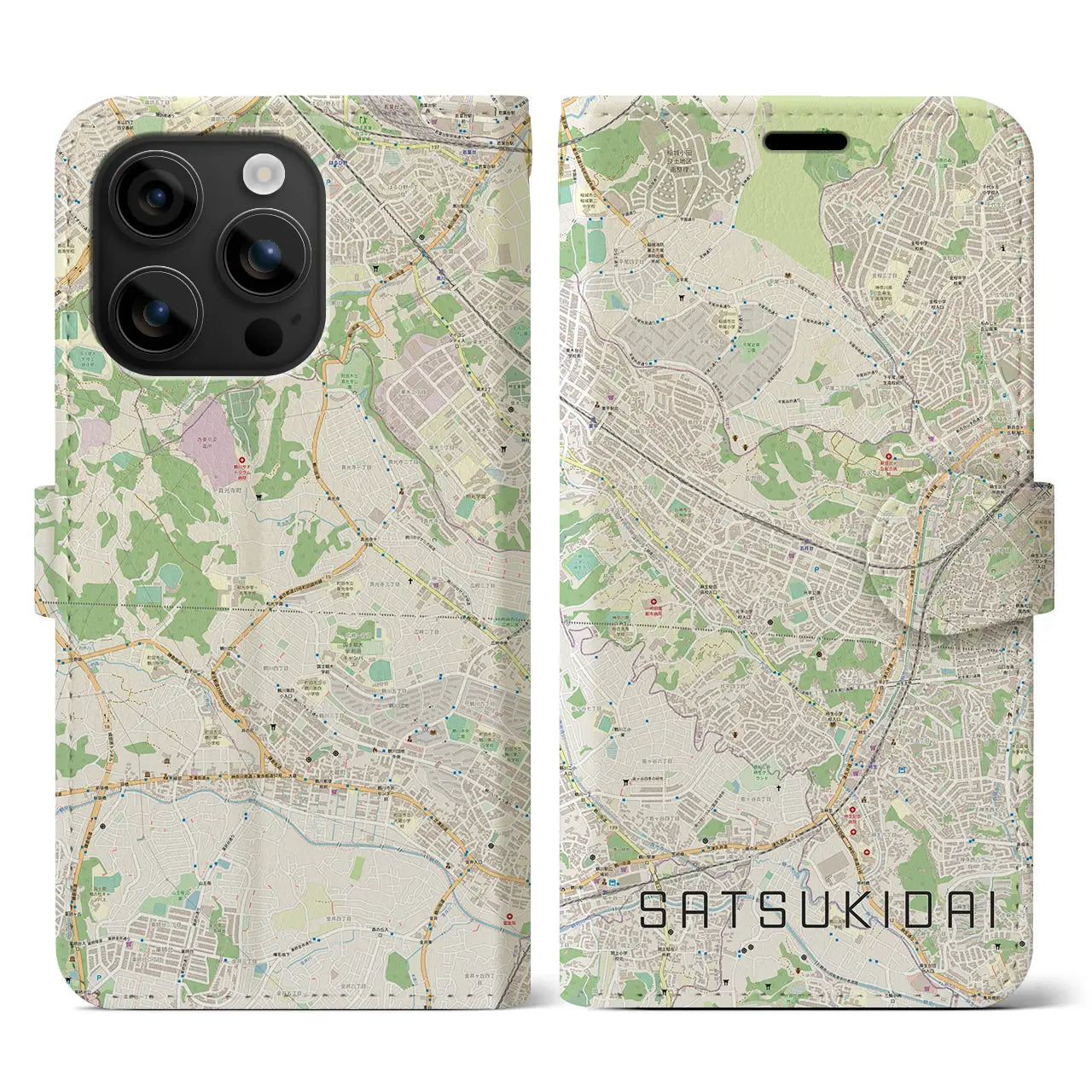 【五月台(神奈川県)】地図柄iPhoneケース(手帳タイプ)ナチュラル・iPhone 16 用