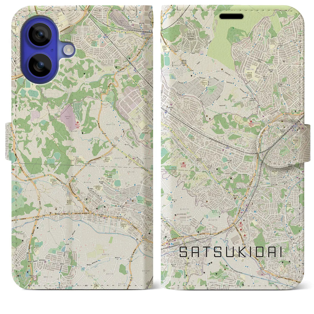【五月台(神奈川県)】地図柄iPhoneケース(手帳タイプ)ナチュラル・iPhone 16 Pro Max 用