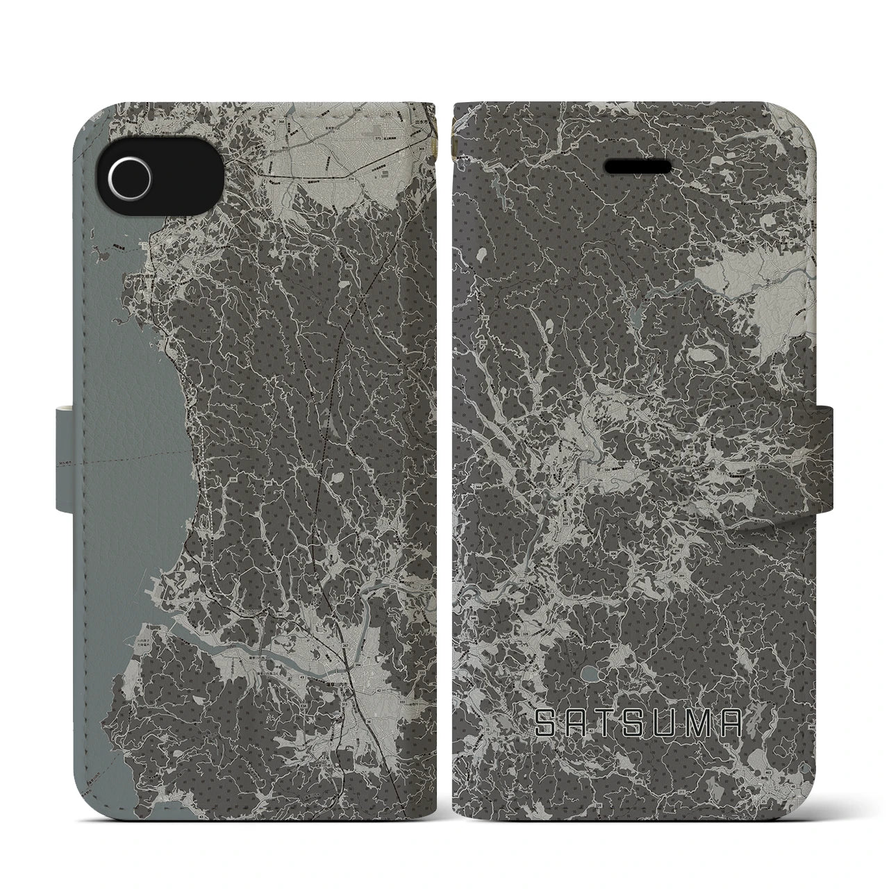 【さつま(鹿児島県)】地図柄iPhoneケース(手帳タイプ)モノトーン・iPhone SE(第3 / 第2世代) / 8 / 7 / 6s / 6 用