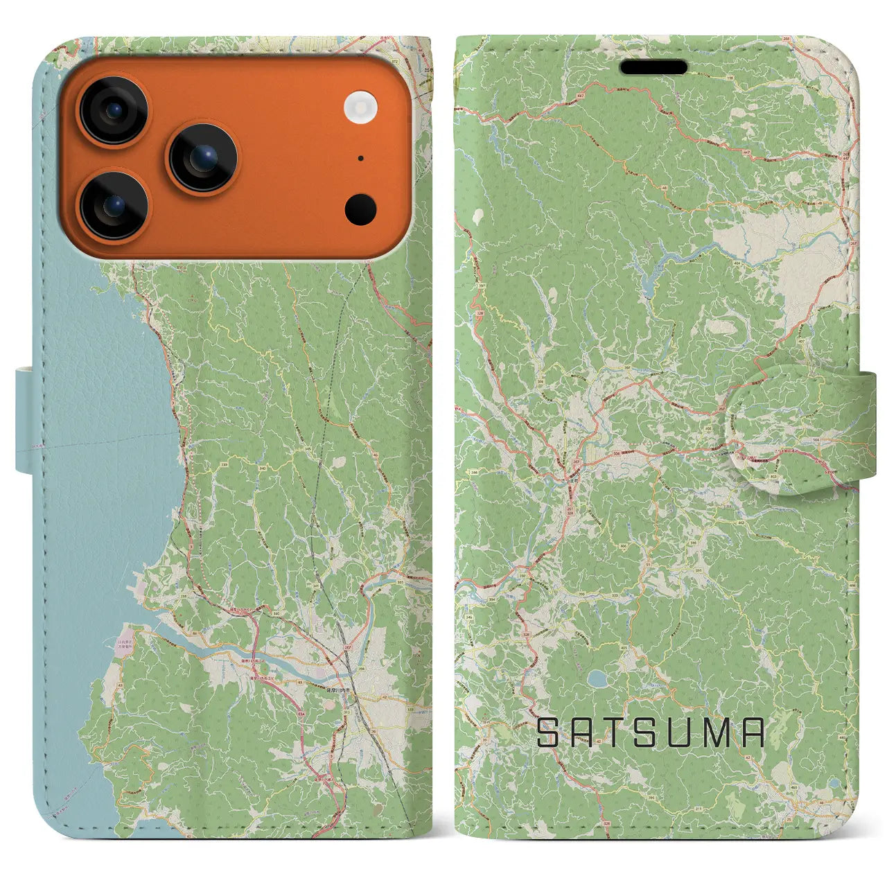 【さつま(鹿児島県)】地図柄iPhoneケース(手帳タイプ)ナチュラル・iPhone 17 Pro Max 用