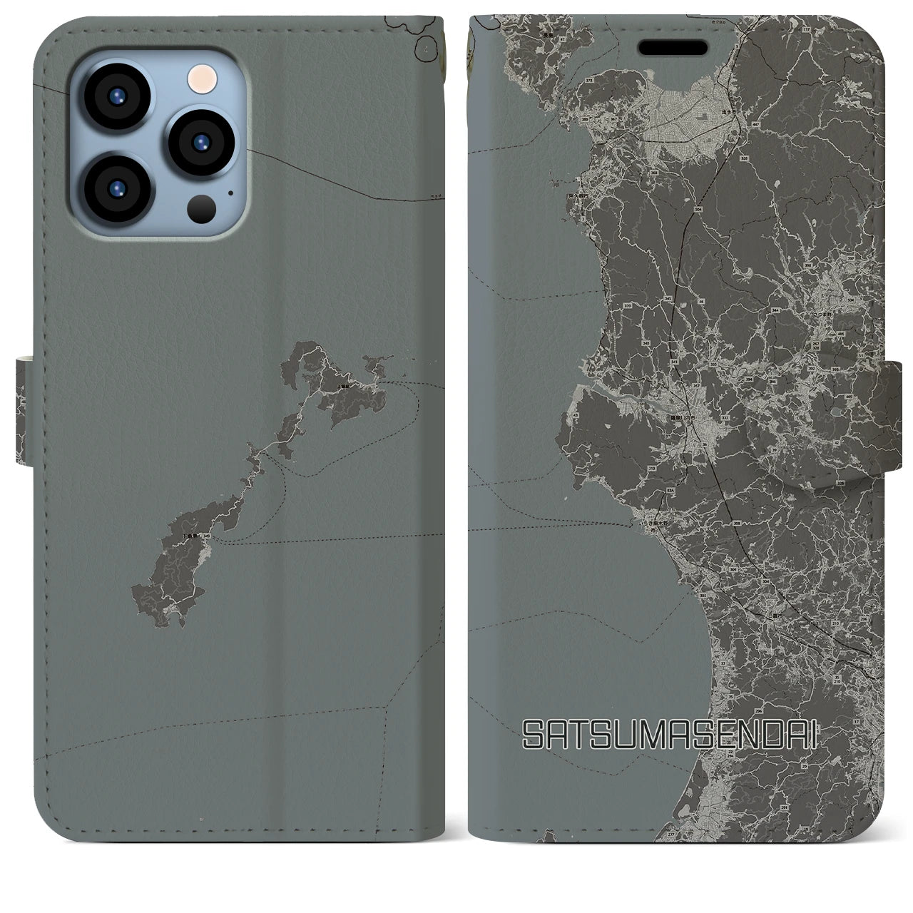 【薩摩川内(鹿児島県)】地図柄iPhoneケース(手帳タイプ)