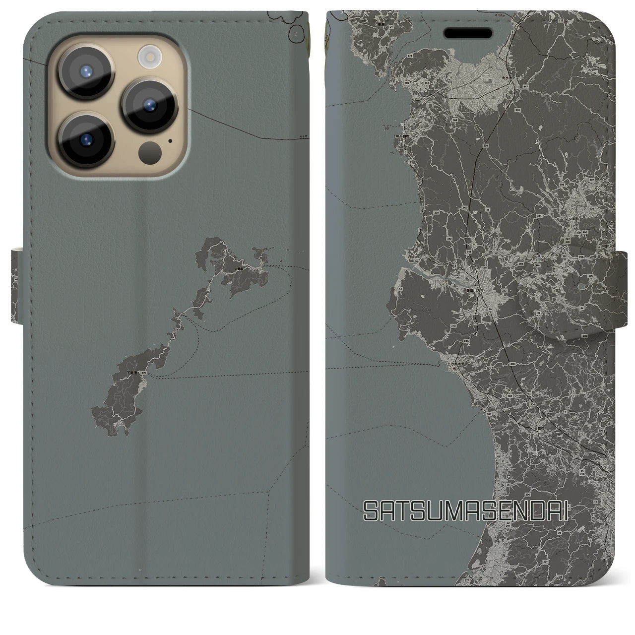 【薩摩川内(鹿児島県)】地図柄iPhoneケース(手帳タイプ)