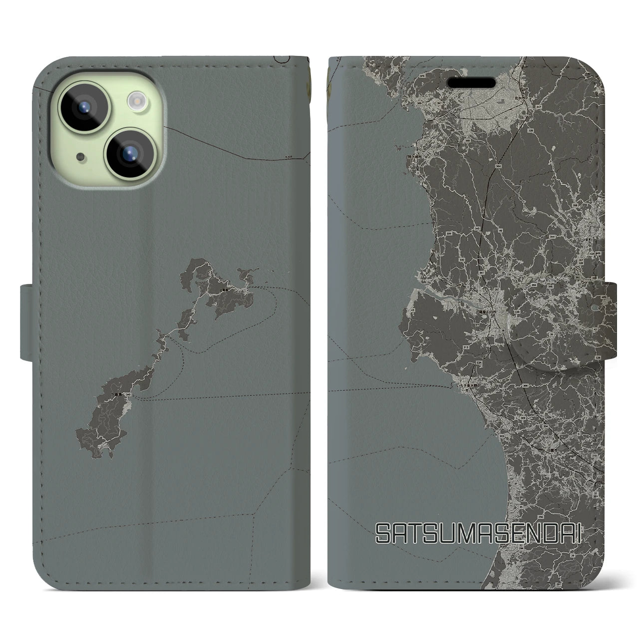 【薩摩川内(鹿児島県)】地図柄iPhoneケース(手帳タイプ)