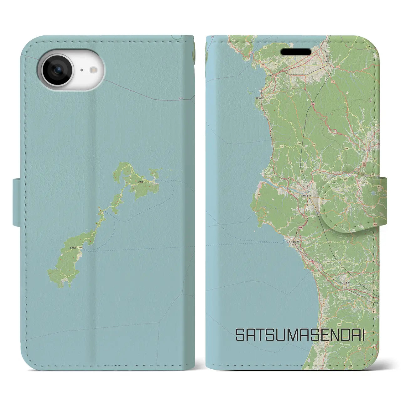 【薩摩川内(鹿児島県)】地図柄iPhoneケース(手帳タイプ)