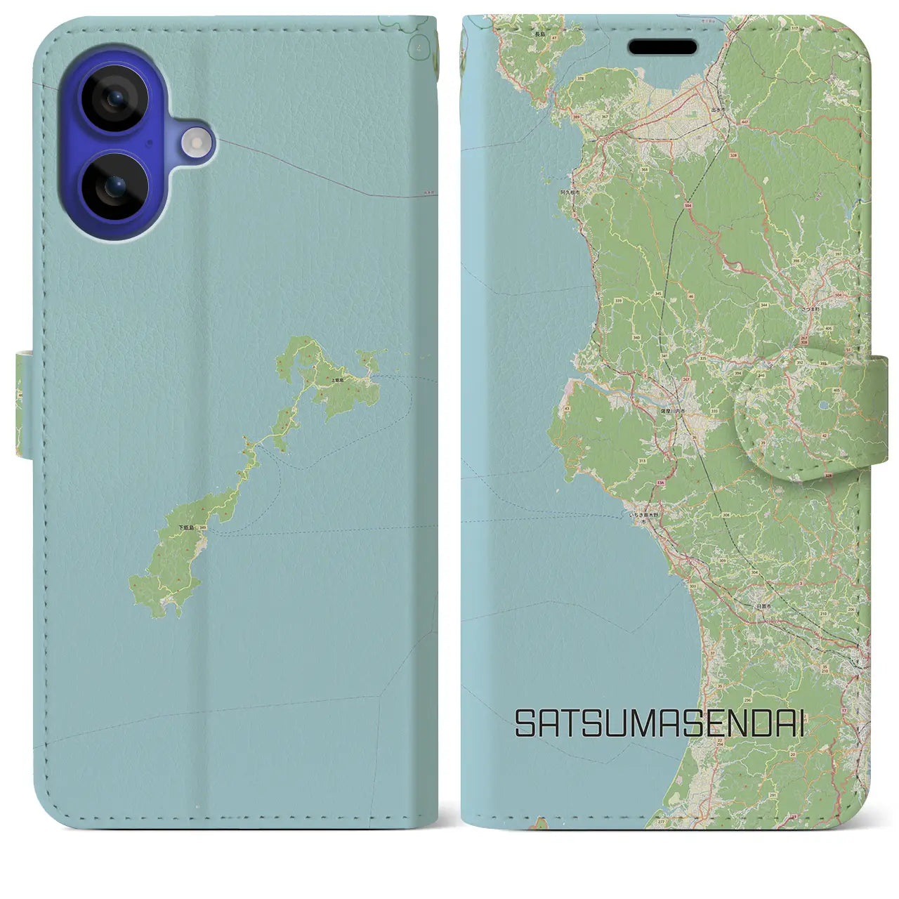 【薩摩川内(鹿児島県)】地図柄iPhoneケース(手帳タイプ)ナチュラル・iPhone 16 Pro Max 用
