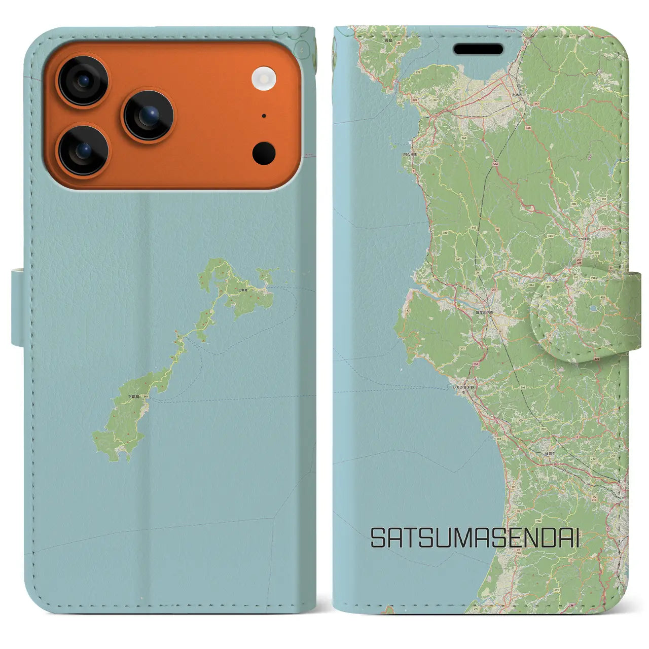 【薩摩川内(鹿児島県)】地図柄iPhoneケース(手帳タイプ)ナチュラル・iPhone 17 Pro Max 用