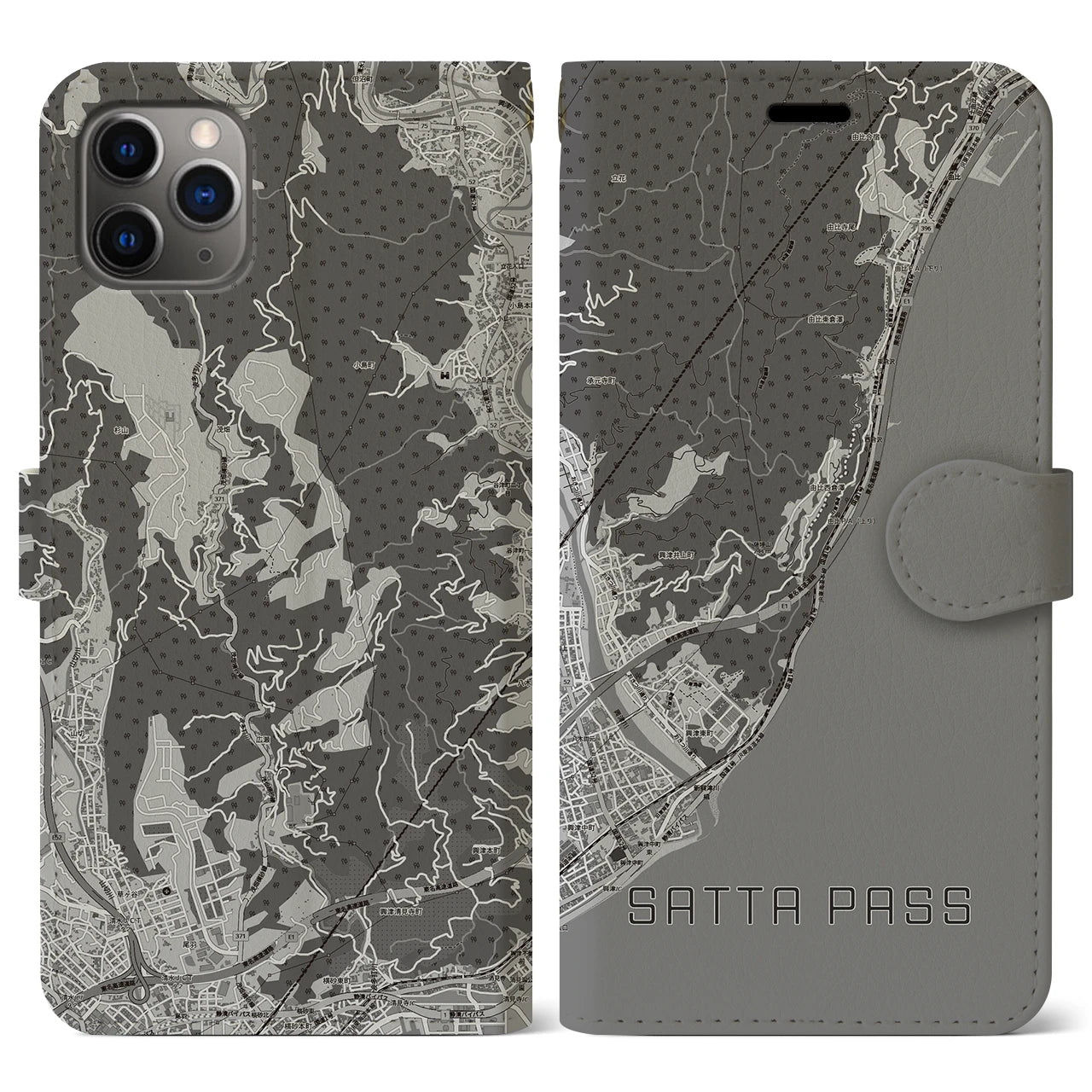 【薩埵峠(静岡県)】地図柄iPhoneケース(手帳タイプ)