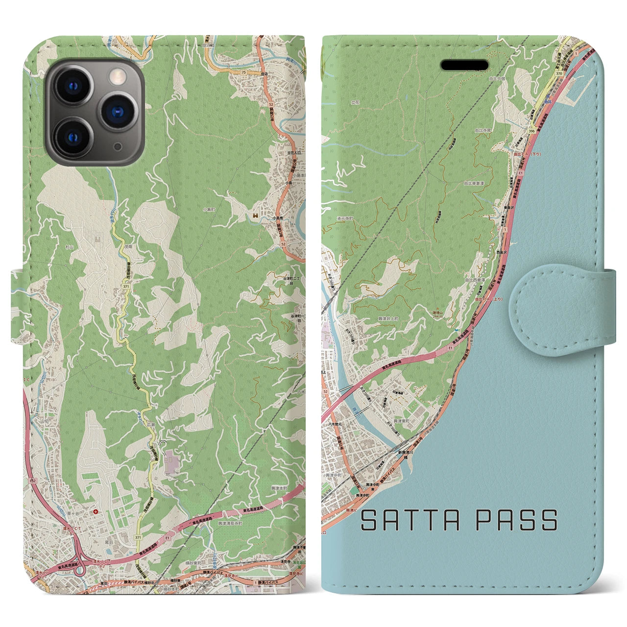 【薩埵峠(静岡県)】地図柄iPhoneケース(手帳タイプ)