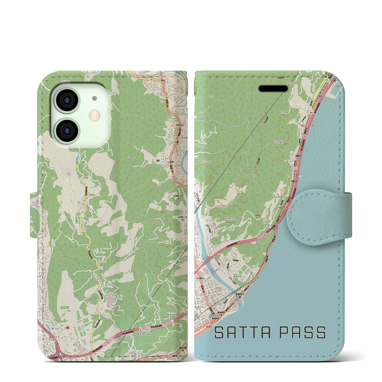 【薩埵峠(静岡県)】地図柄iPhoneケース(手帳タイプ)