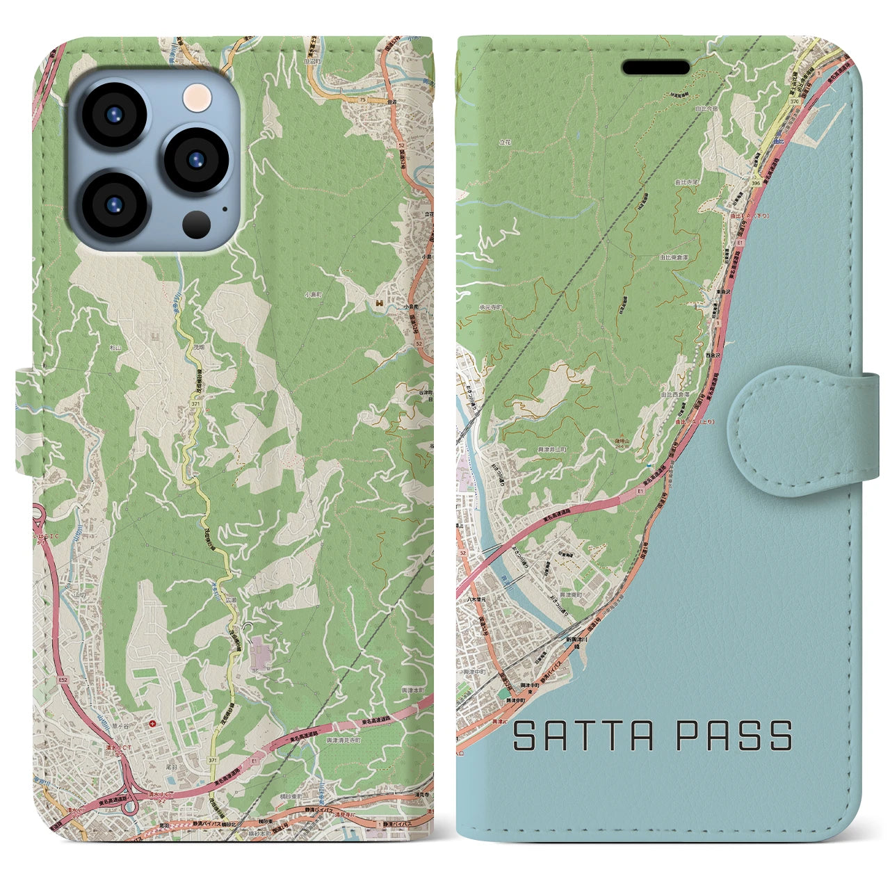 【薩埵峠(静岡県)】地図柄iPhoneケース(手帳タイプ)