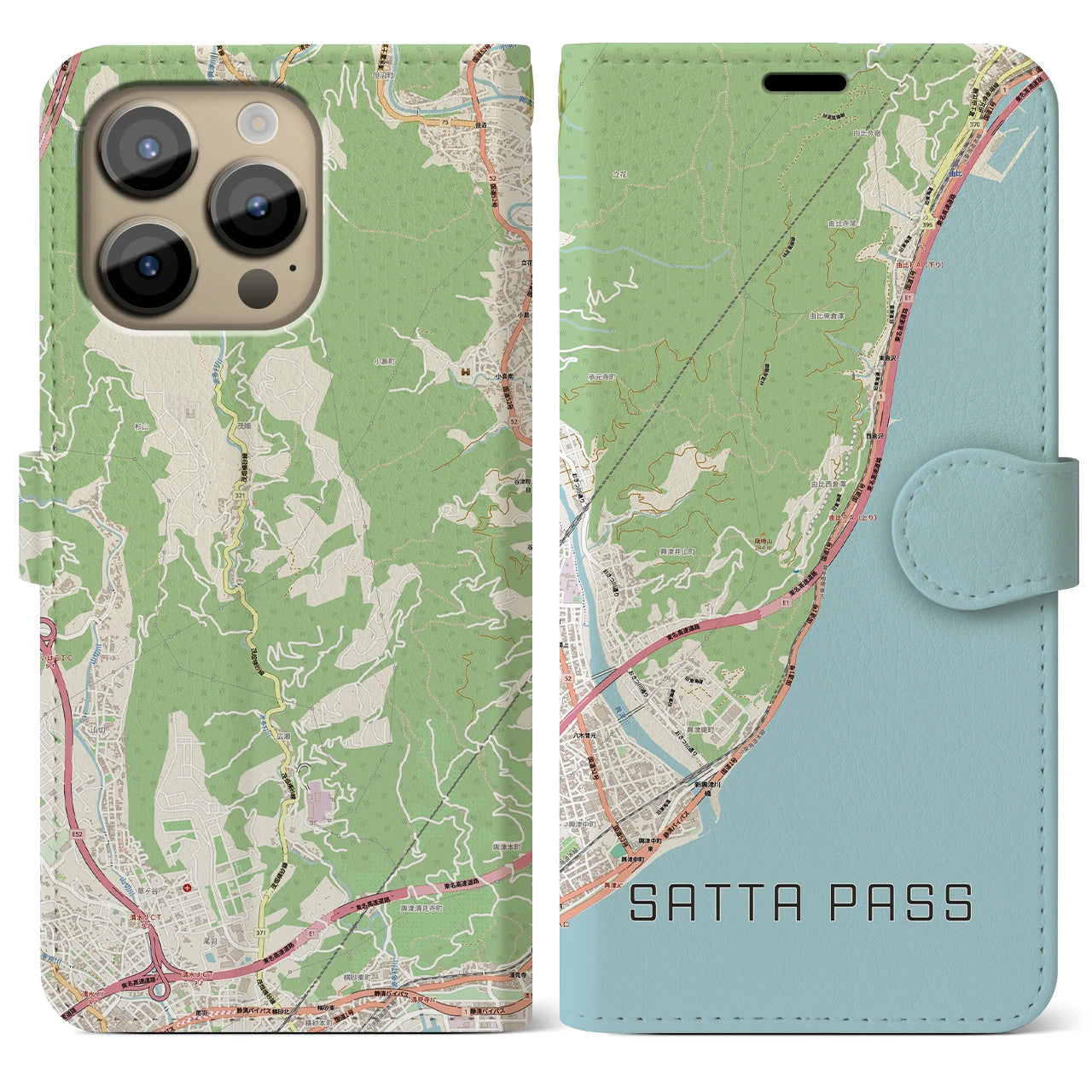 【薩埵峠(静岡県)】地図柄iPhoneケース(手帳タイプ)