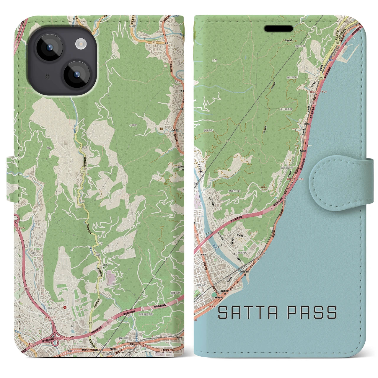 【薩埵峠(静岡県)】地図柄iPhoneケース(手帳タイプ)