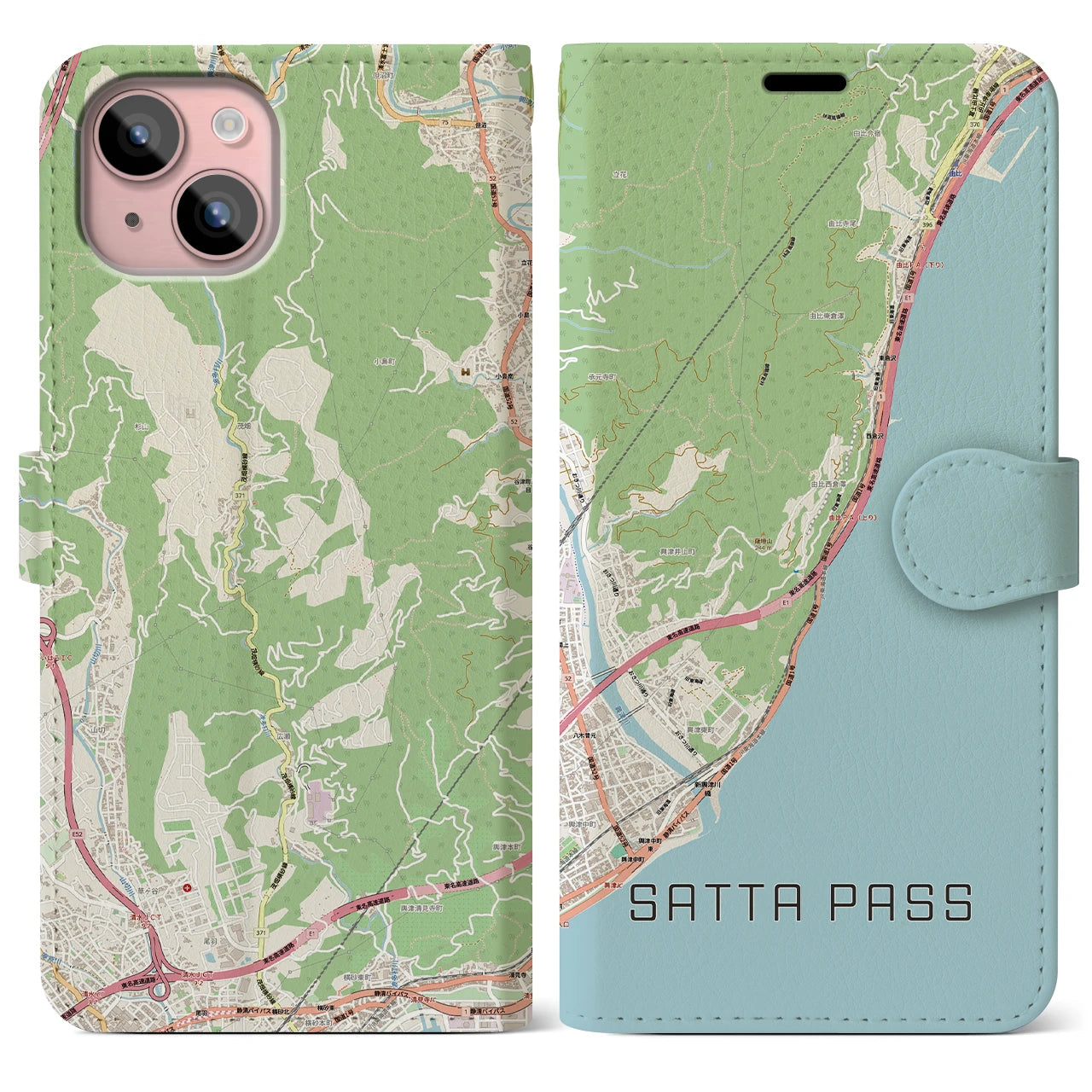 【薩埵峠(静岡県)】地図柄iPhoneケース(手帳タイプ)