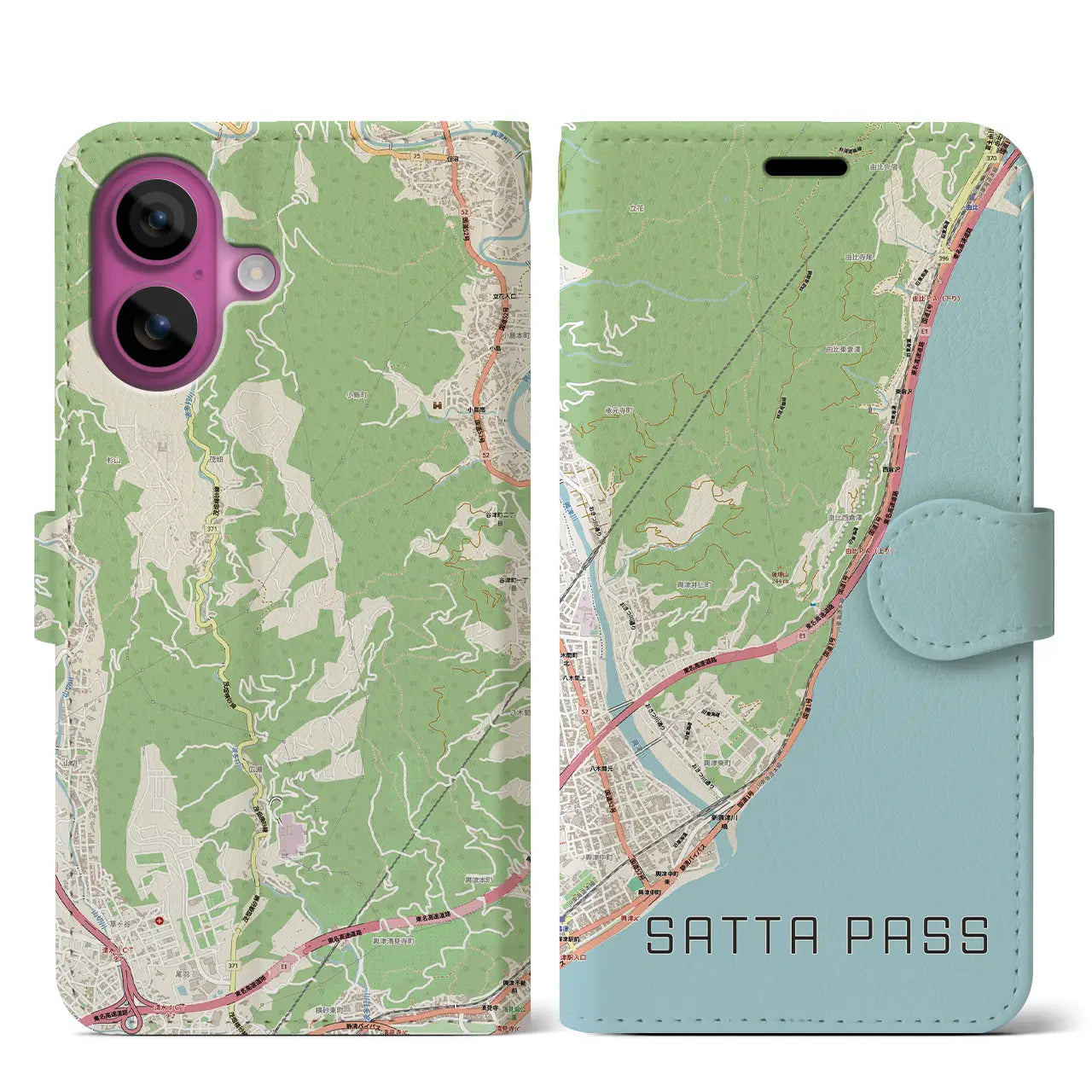 【薩埵峠(静岡県)】地図柄iPhoneケース(手帳タイプ)