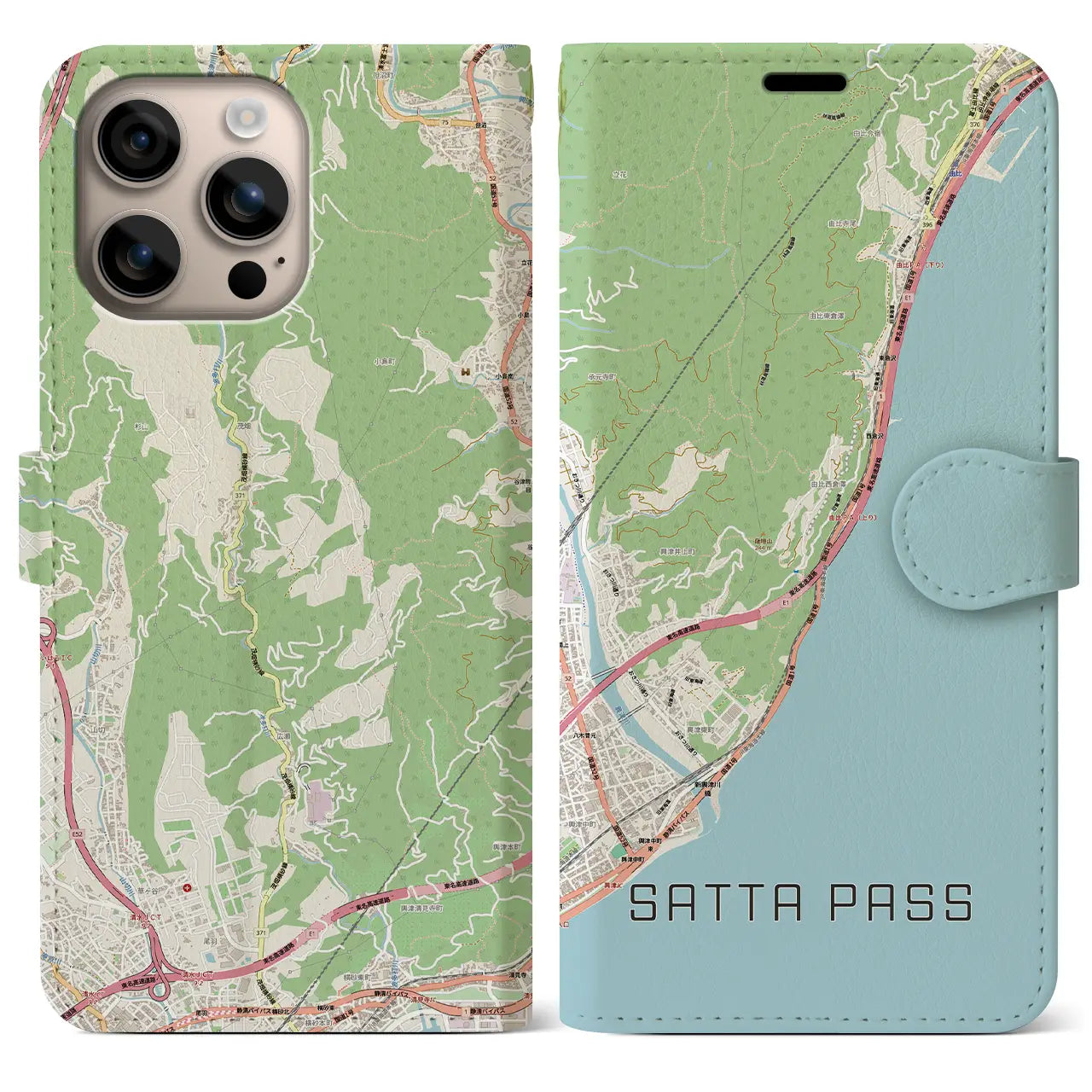 【薩埵峠(静岡県)】地図柄iPhoneケース(手帳タイプ)