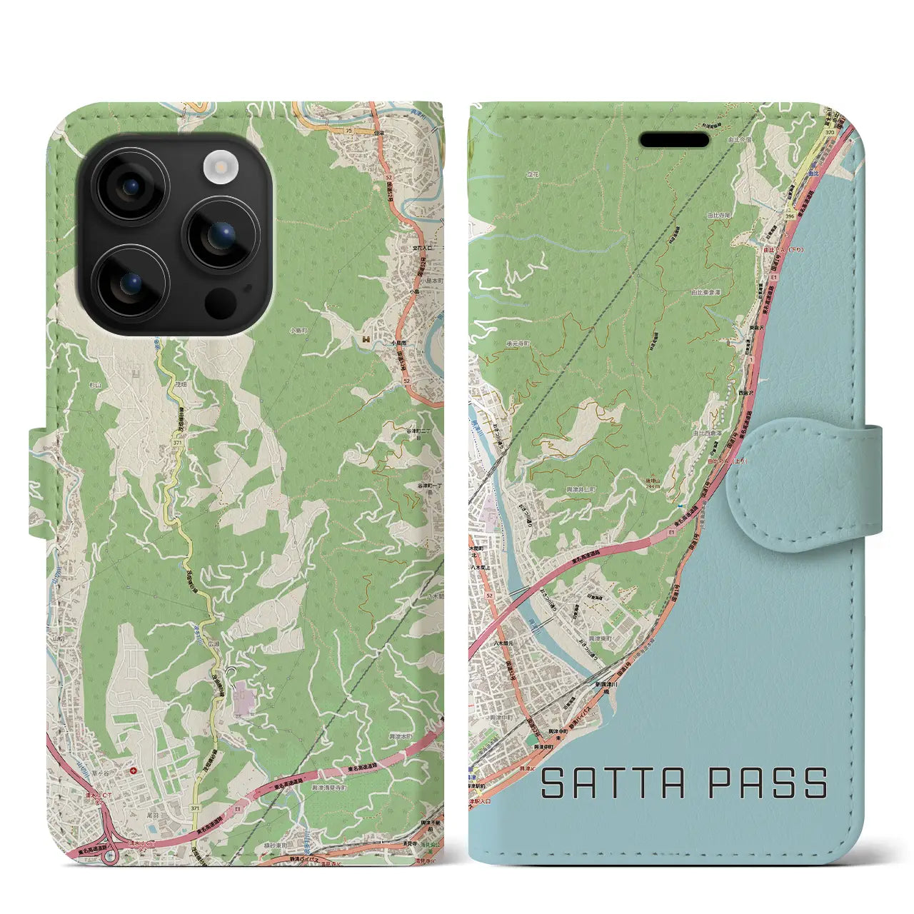 【薩埵峠(静岡県)】地図柄iPhoneケース(手帳タイプ)