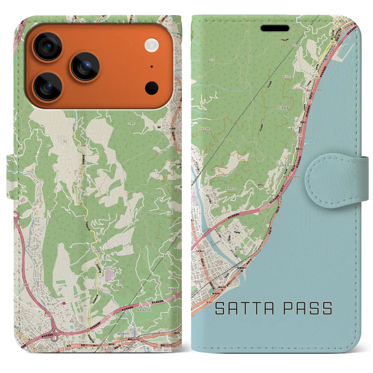 【薩埵峠(静岡県)】地図柄iPhoneケース(手帳タイプ)