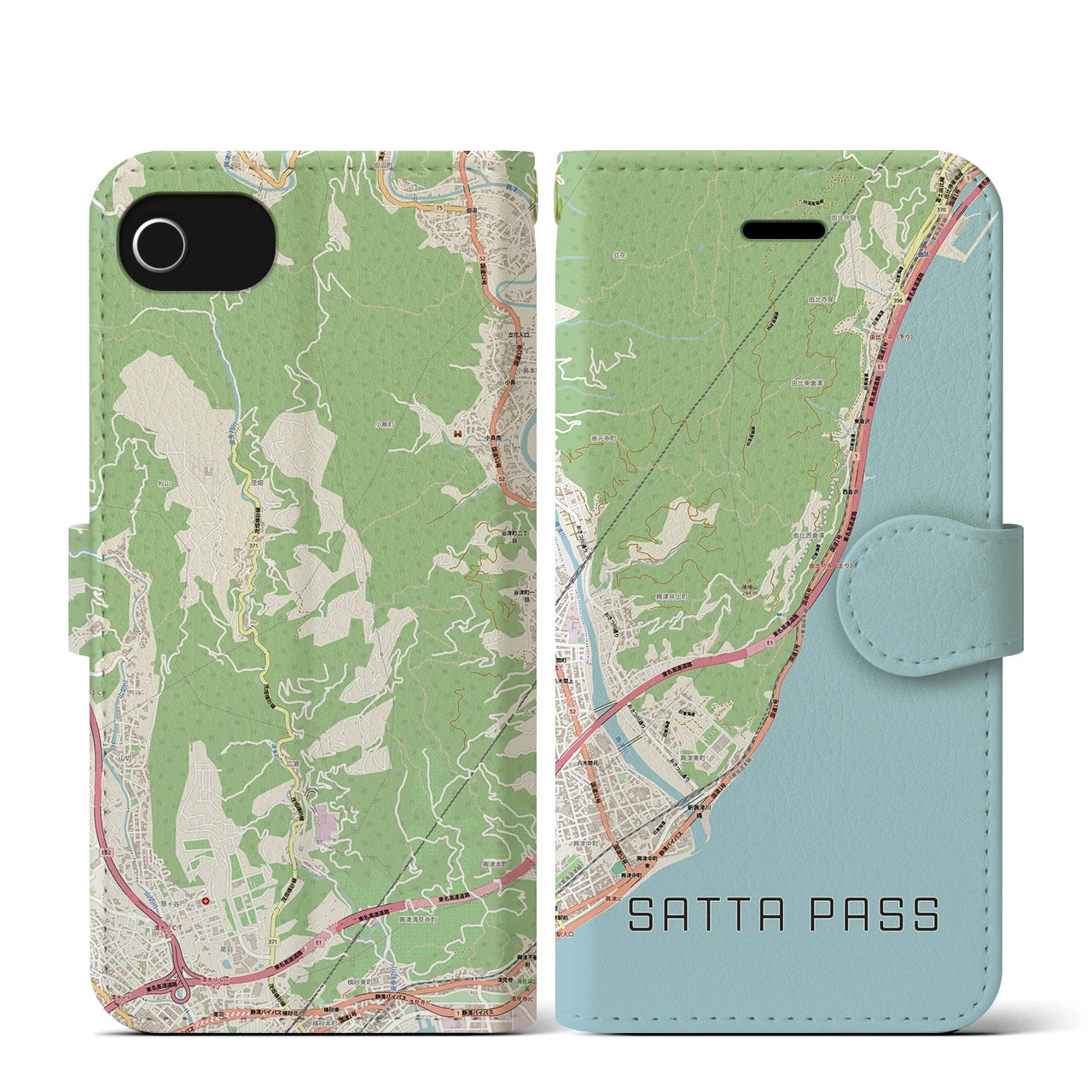 【薩埵峠(静岡県)】地図柄iPhoneケース(手帳タイプ)