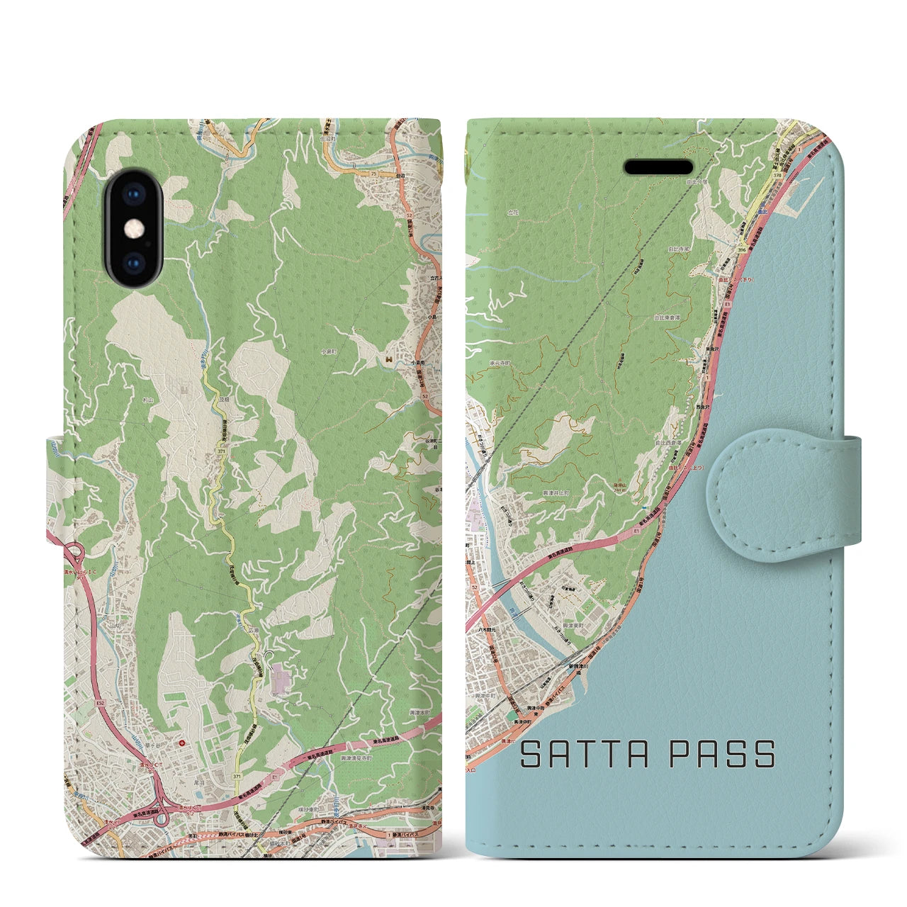 【薩埵峠(静岡県)】地図柄iPhoneケース(手帳タイプ)