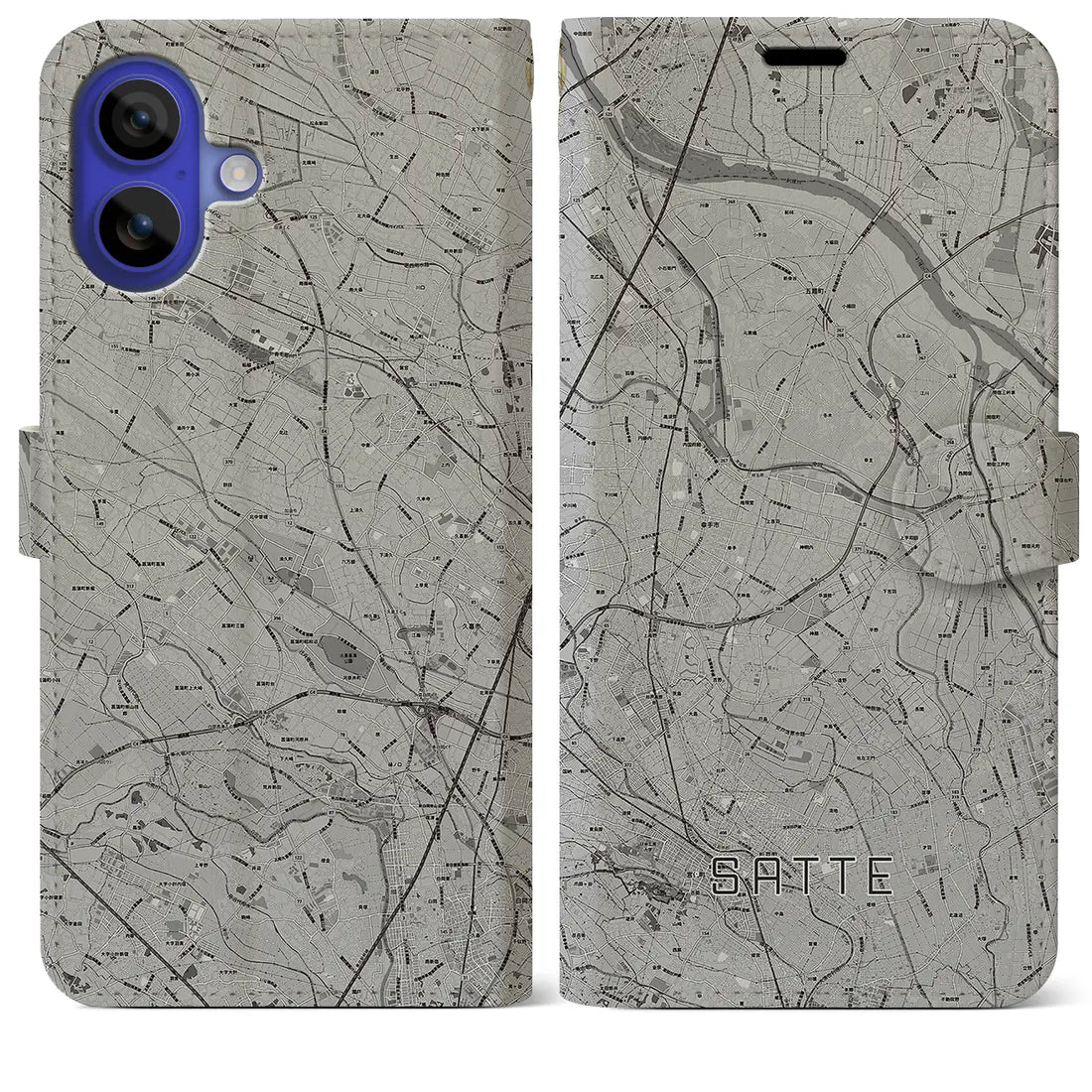 【幸手(埼玉県)】地図柄iPhoneケース(手帳タイプ)モノトーン・iPhone 16 Pro Max 用