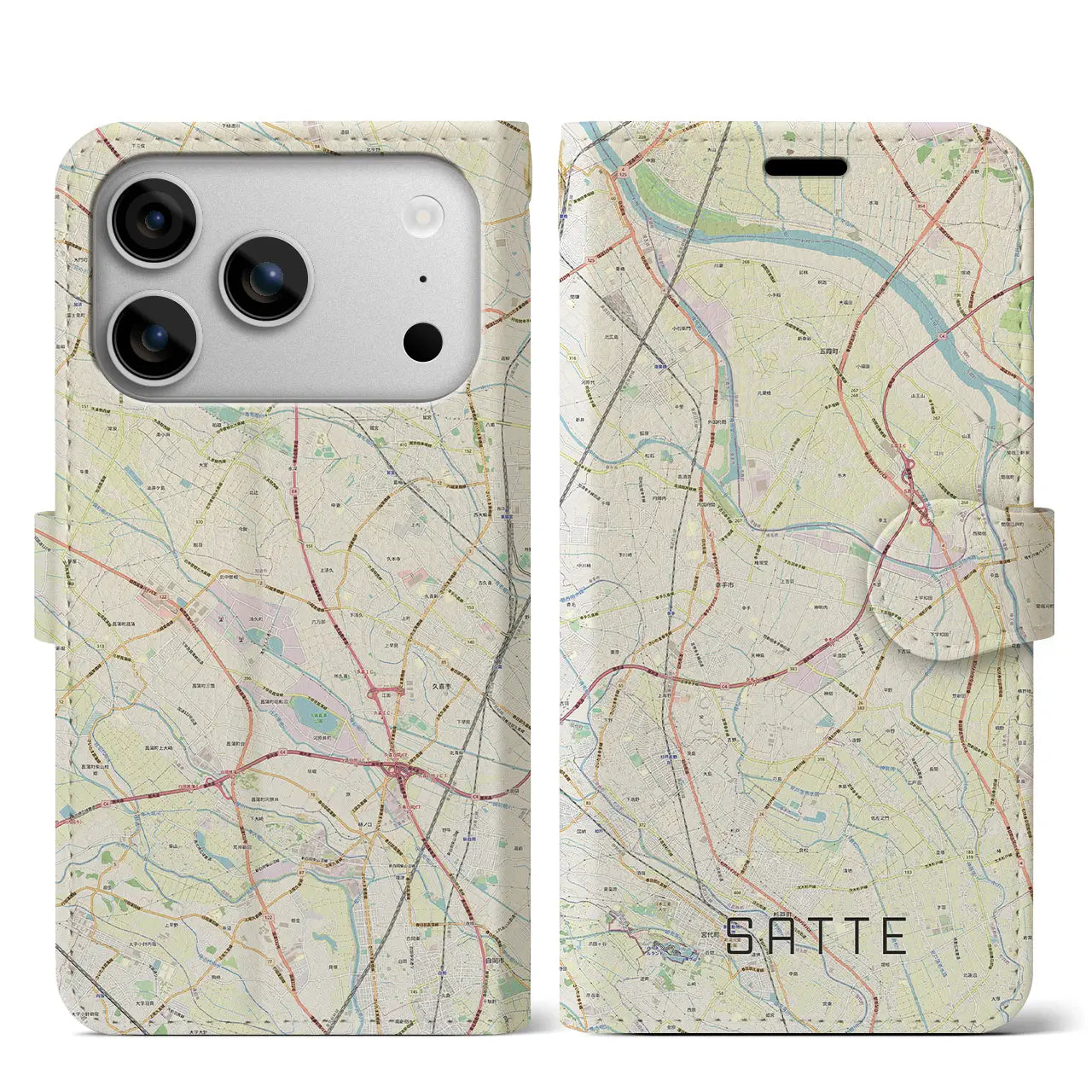 【幸手(埼玉県)】地図柄iPhoneケース(手帳タイプ)