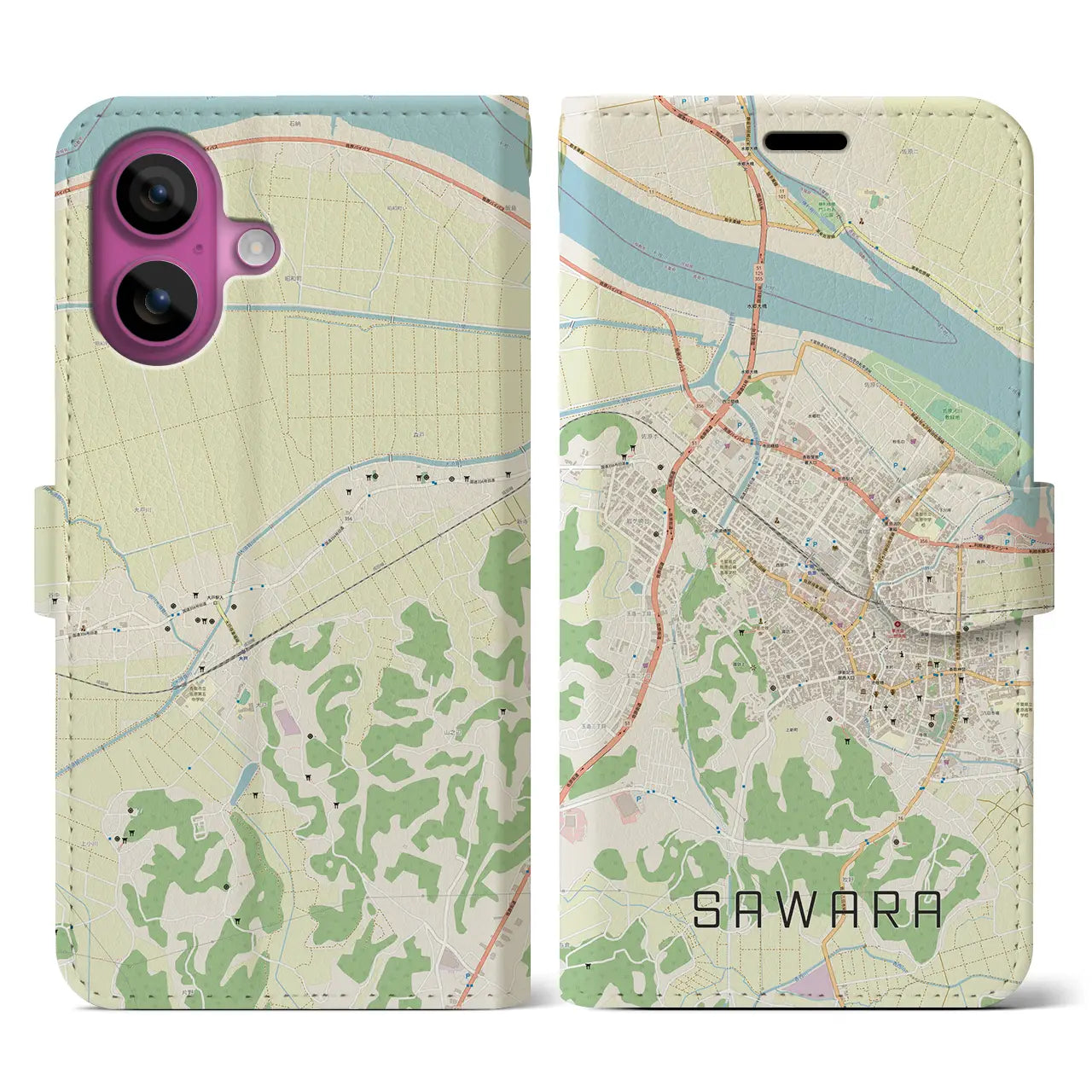 【佐原(千葉県)】地図柄iPhoneケース(手帳タイプ)ナチュラル・iPhone 16 Pro 用