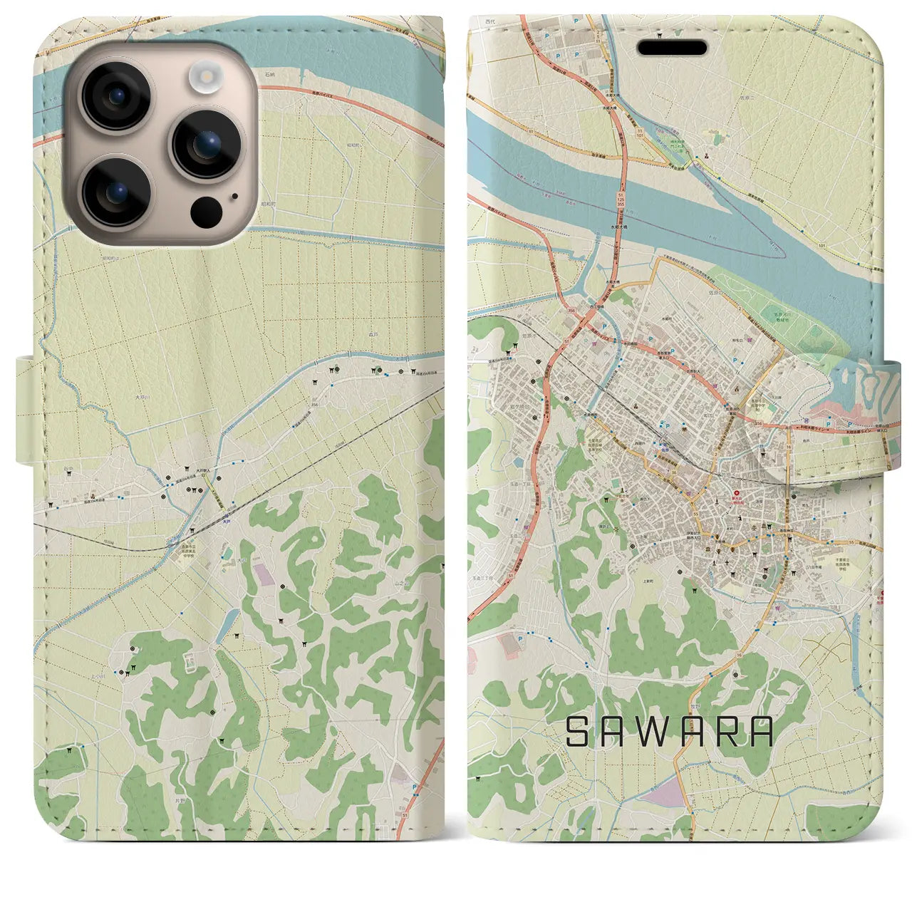 【佐原(千葉県)】地図柄iPhoneケース(手帳タイプ)ナチュラル・iPhone 16 Plus 用