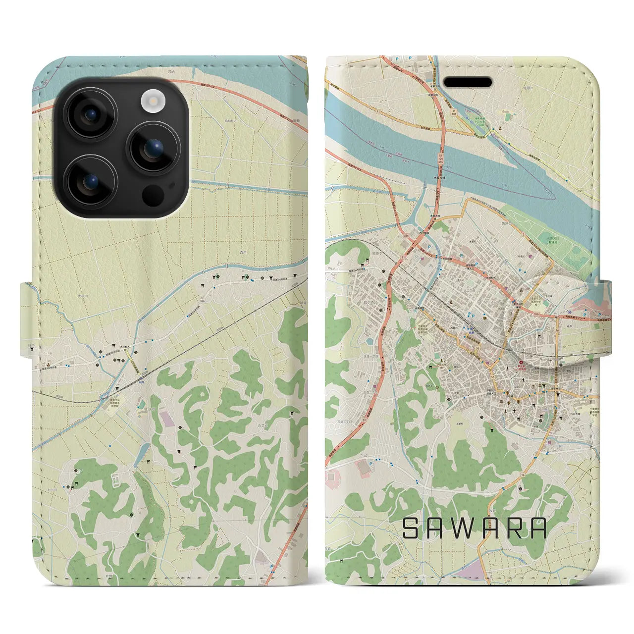 【佐原(千葉県)】地図柄iPhoneケース(手帳タイプ)ナチュラル・iPhone 16 用