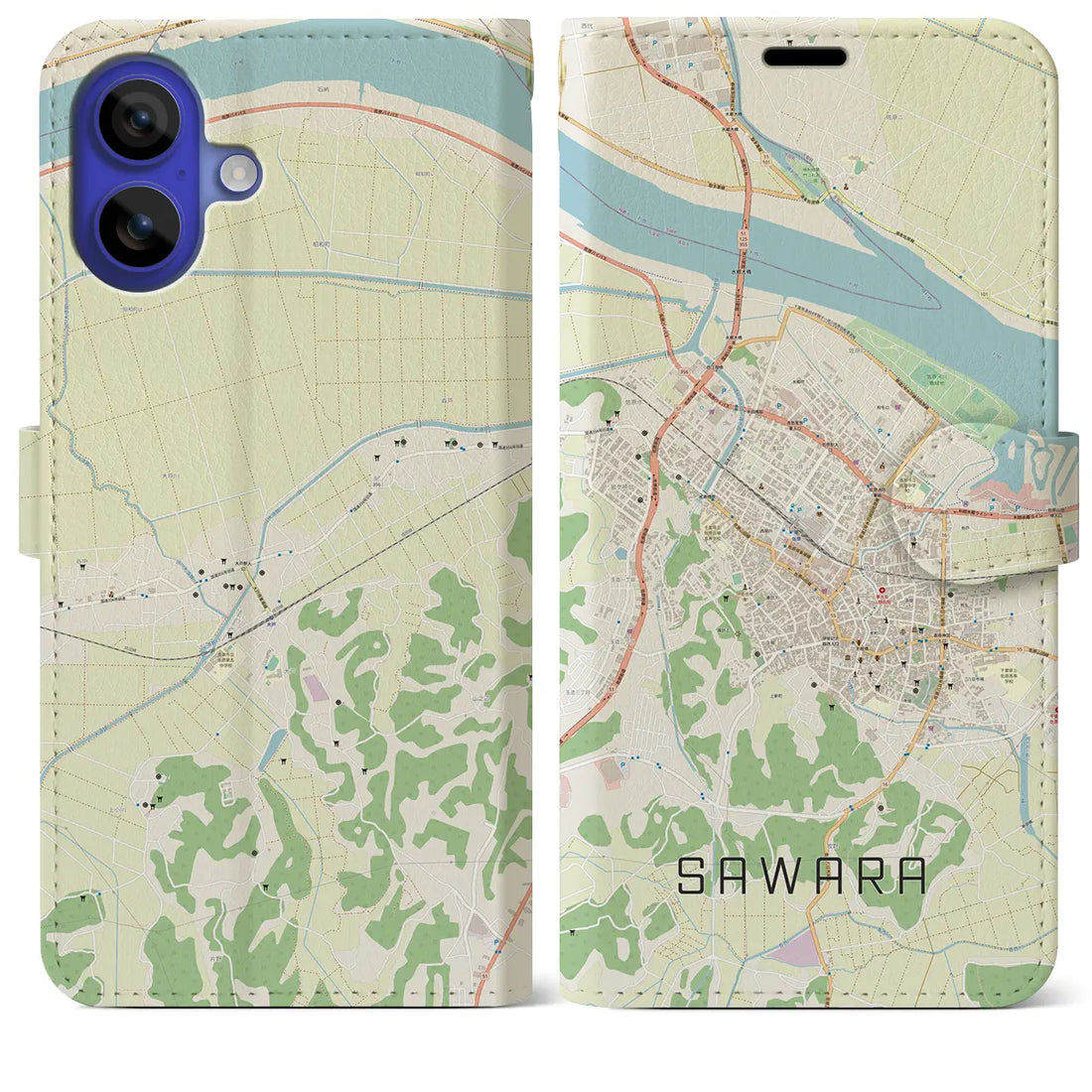 【佐原(千葉県)】地図柄iPhoneケース(手帳タイプ)ナチュラル・iPhone 16 Pro Max 用