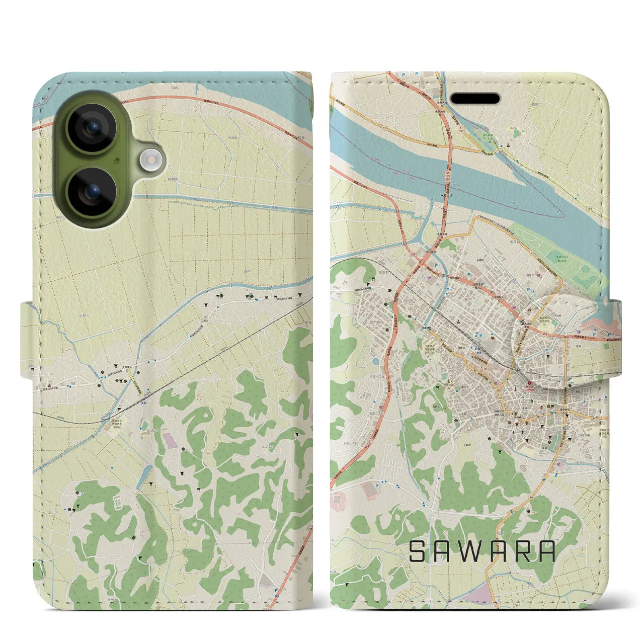 【佐原(千葉県)】地図柄iPhoneケース(手帳タイプ)モノトーン・iPhone 17 Pro Max 用