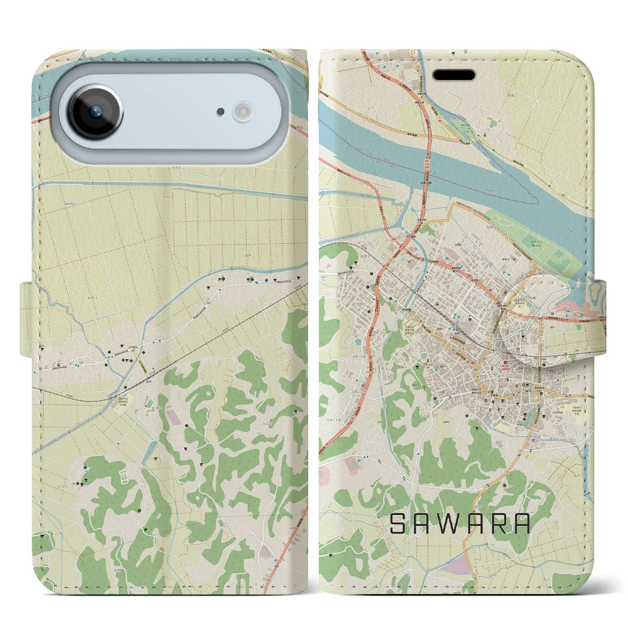 【佐原(千葉県)】地図柄iPhoneケース(手帳タイプ)ナチュラル・iPhone 17 Pro Max 用
