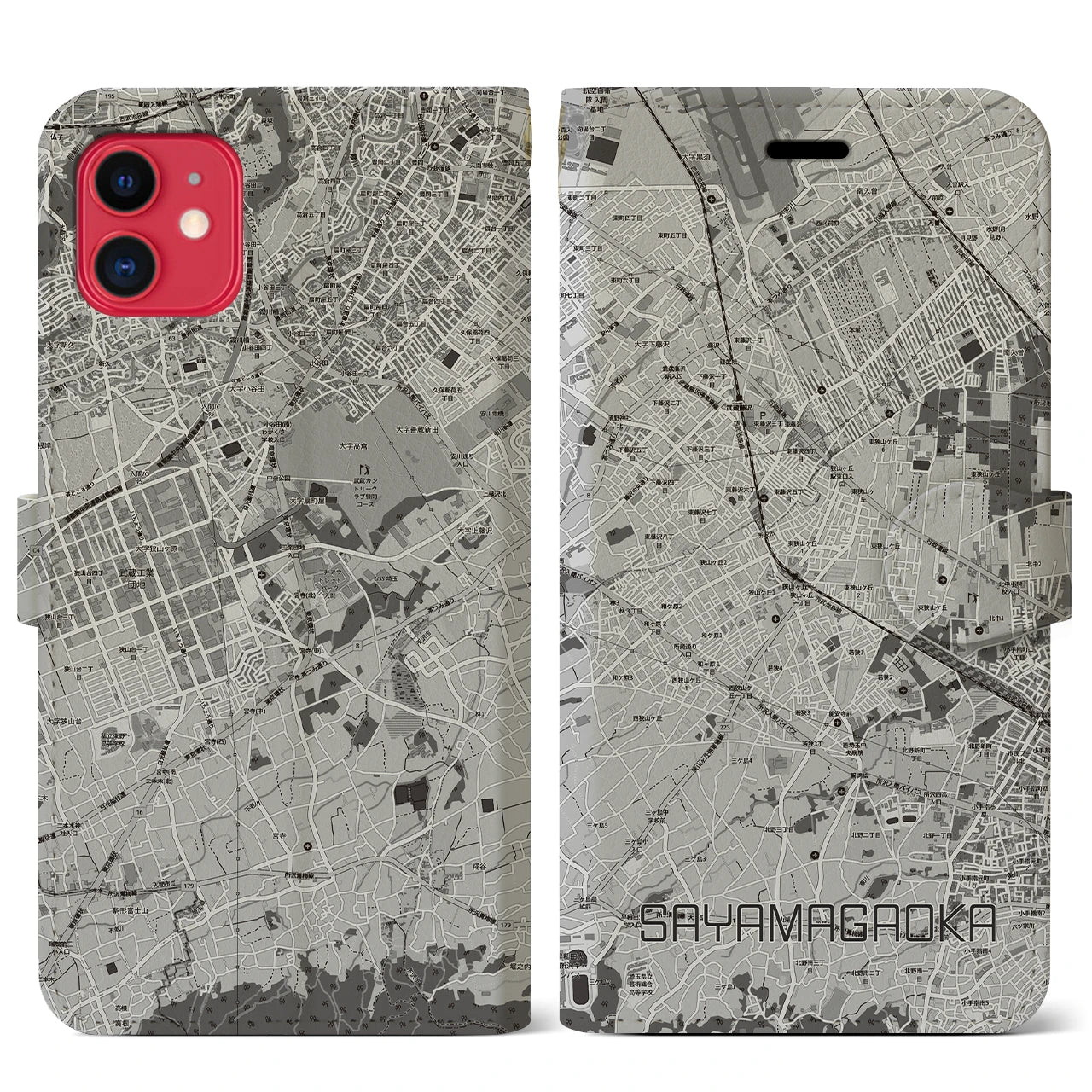 【狭山ヶ丘(埼玉県)】地図柄iPhoneケース(手帳タイプ)