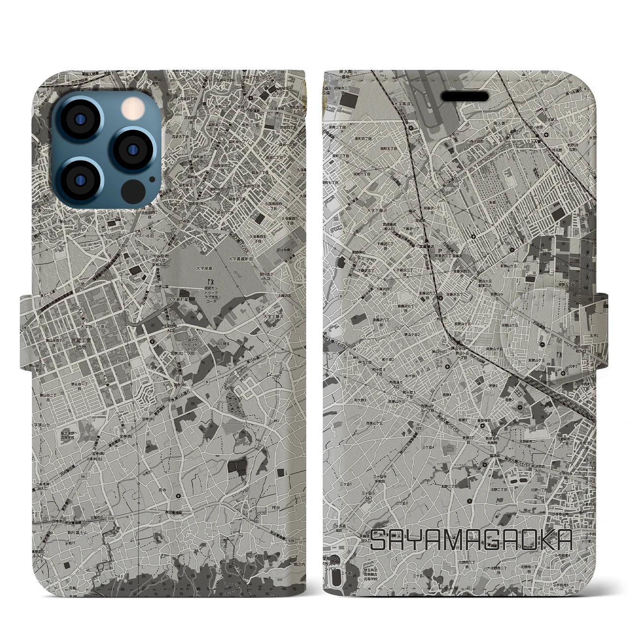 【狭山ヶ丘(埼玉県)】地図柄iPhoneケース(手帳タイプ)