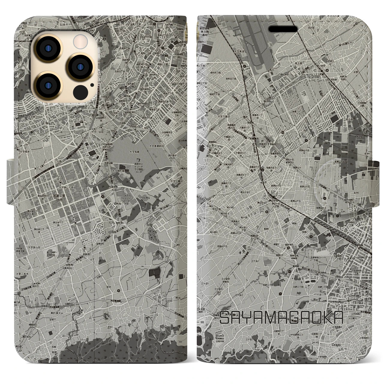 【狭山ヶ丘(埼玉県)】地図柄iPhoneケース(手帳タイプ)