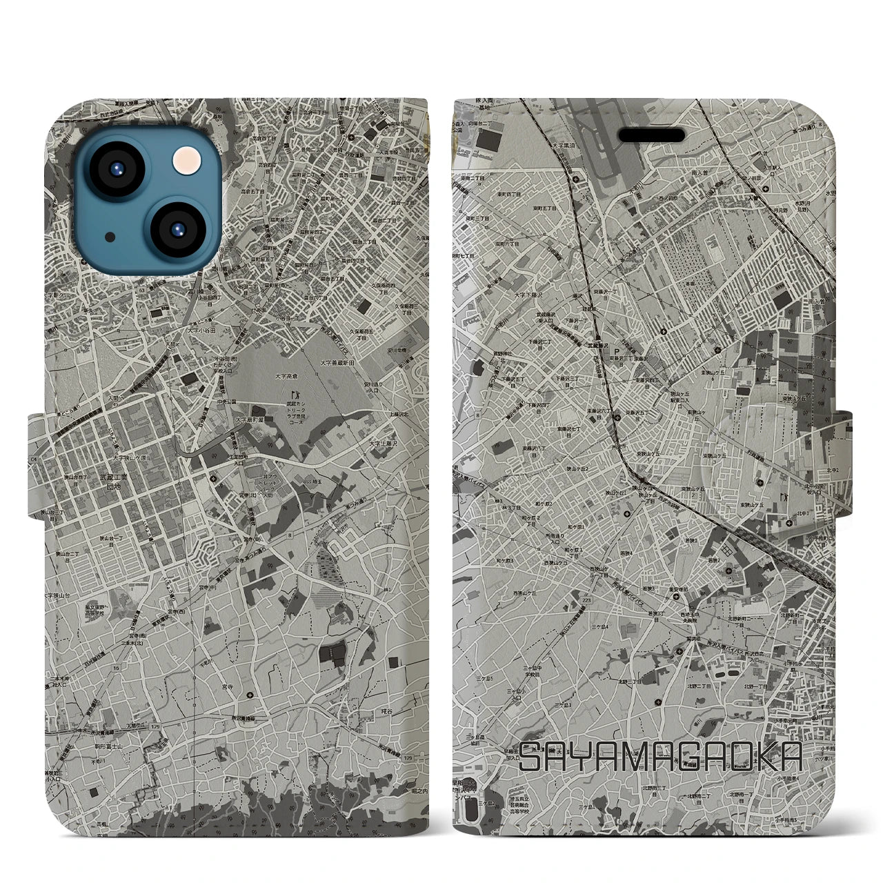 【狭山ヶ丘(埼玉県)】地図柄iPhoneケース(手帳タイプ)