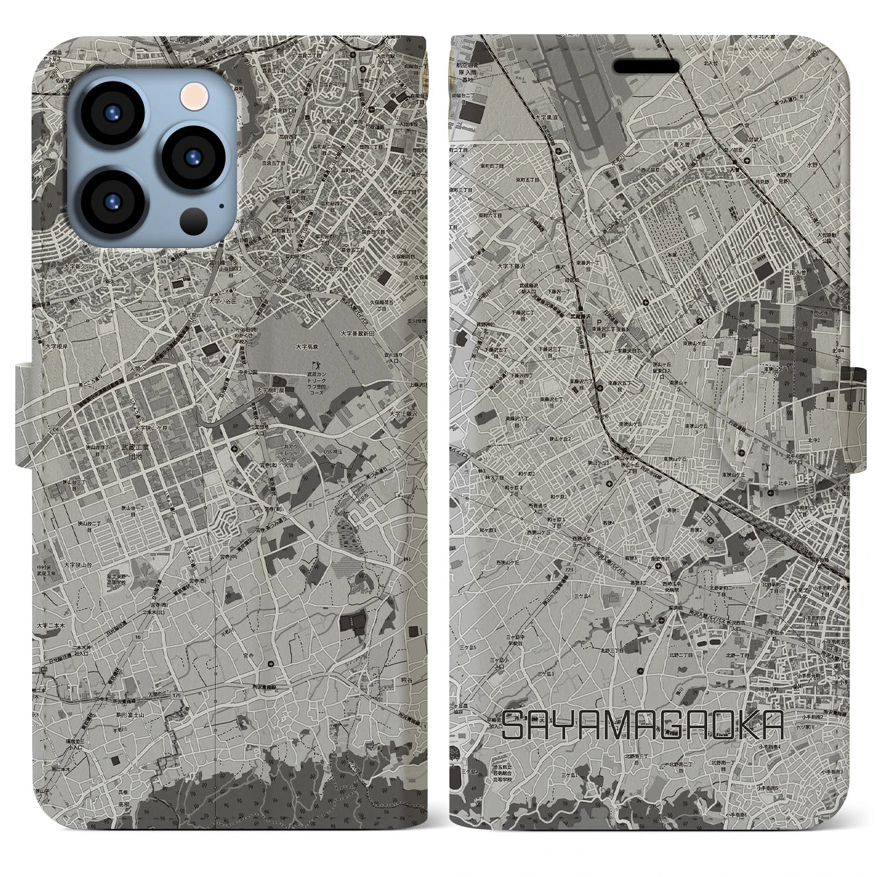 【狭山ヶ丘(埼玉県)】地図柄iPhoneケース(手帳タイプ)