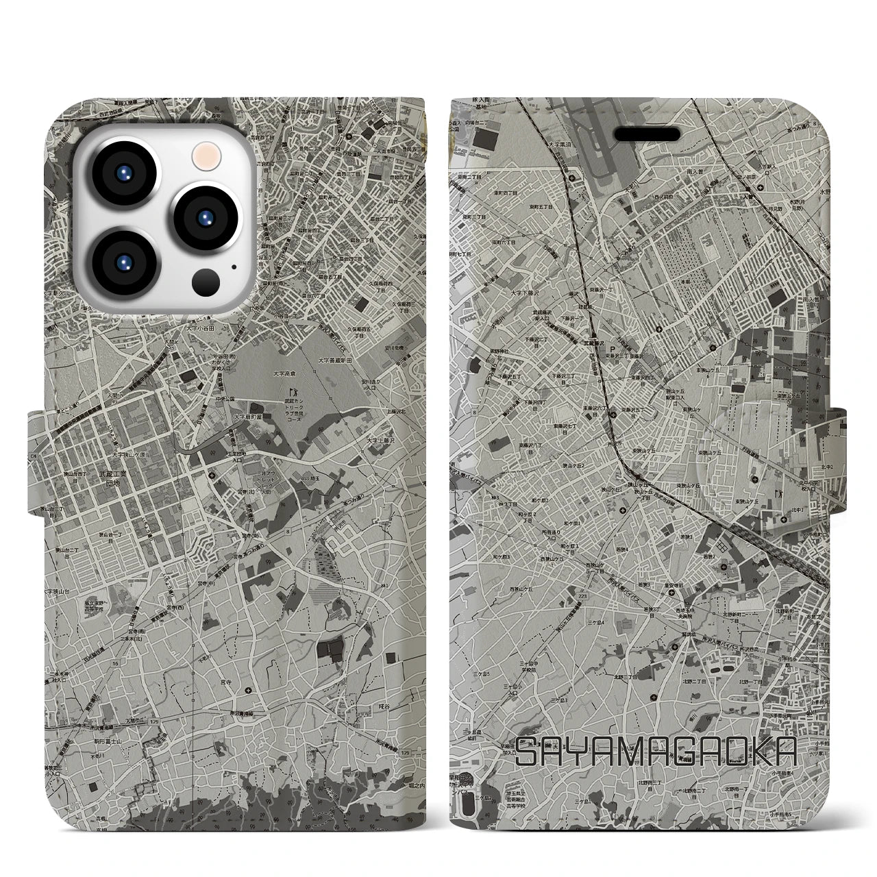 【狭山ヶ丘(埼玉県)】地図柄iPhoneケース(手帳タイプ)