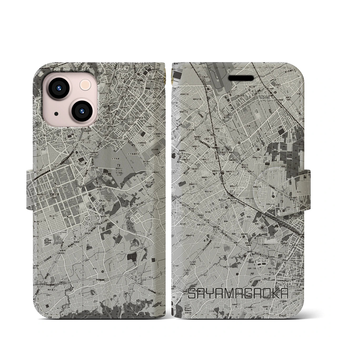 【狭山ヶ丘(埼玉県)】地図柄iPhoneケース(手帳タイプ)