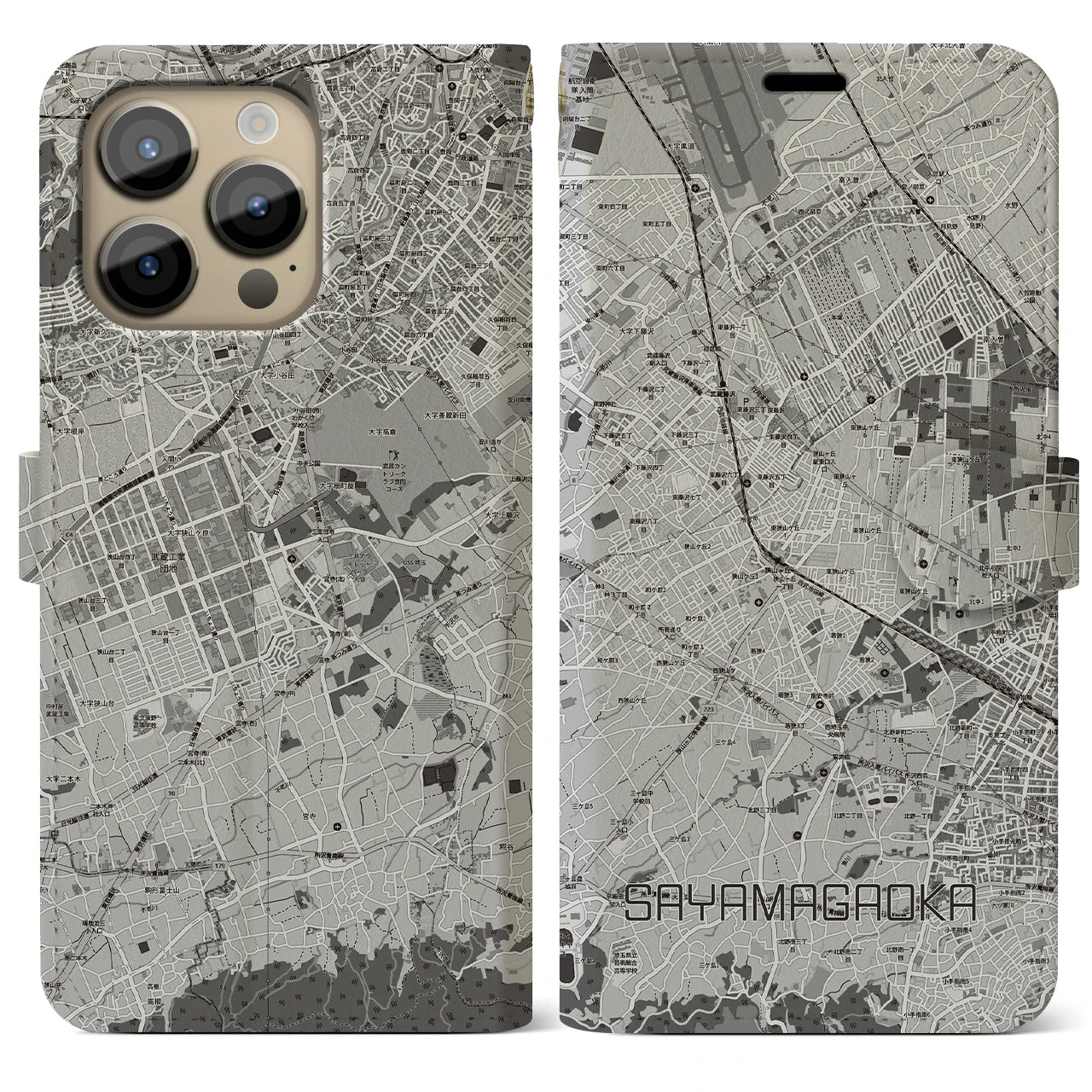 【狭山ヶ丘(埼玉県)】地図柄iPhoneケース(手帳タイプ)