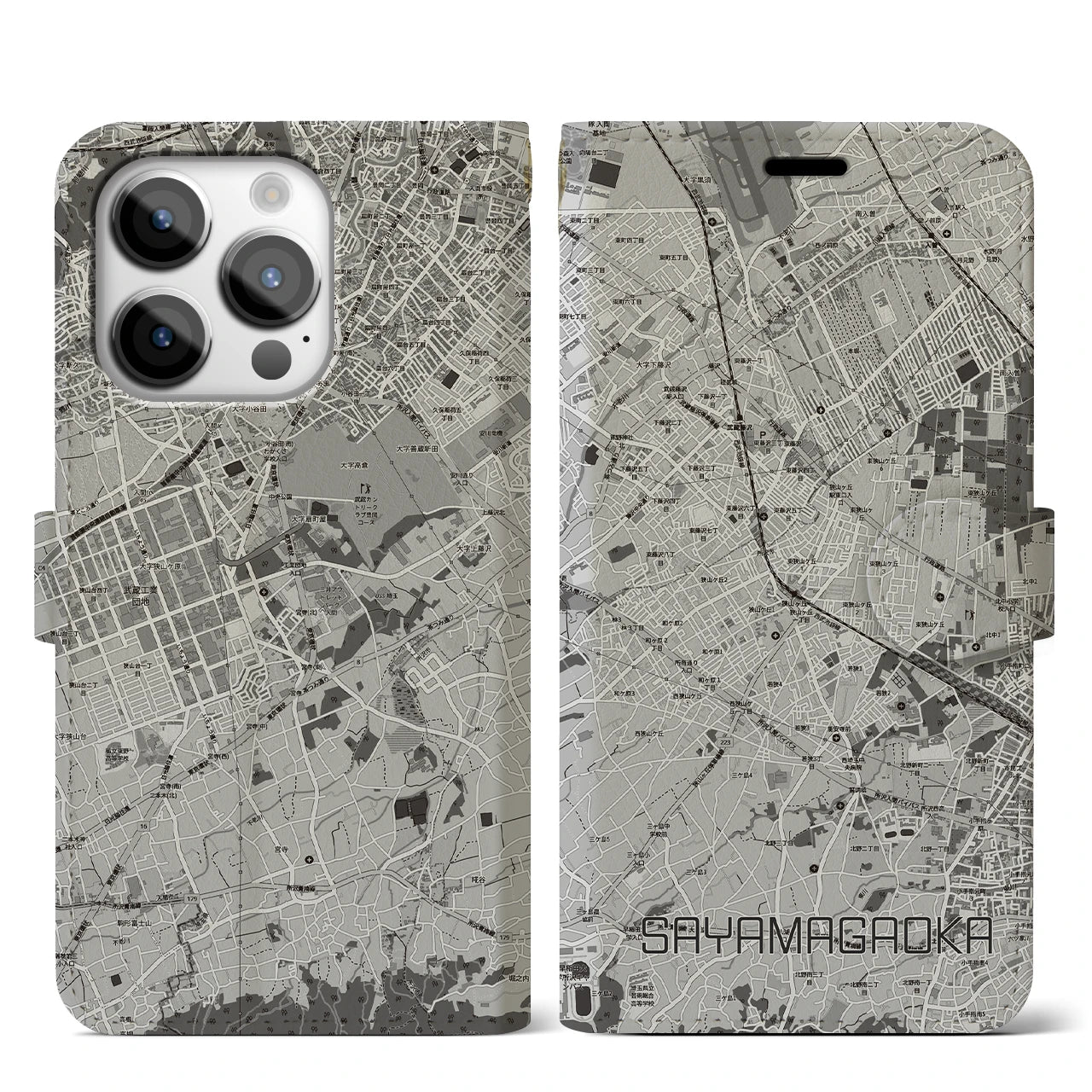 【狭山ヶ丘(埼玉県)】地図柄iPhoneケース(手帳タイプ)