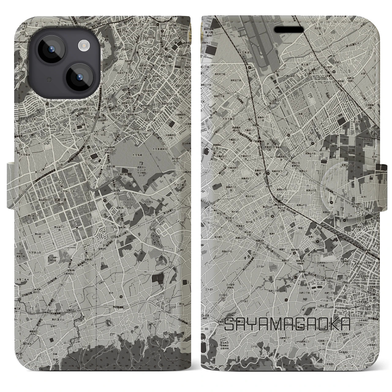 【狭山ヶ丘(埼玉県)】地図柄iPhoneケース(手帳タイプ)