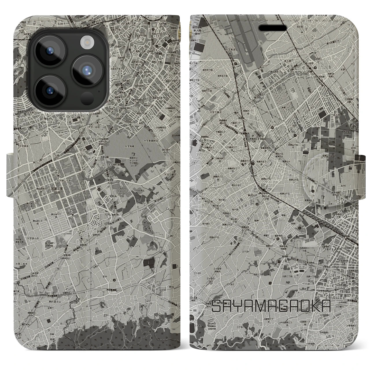 【狭山ヶ丘(埼玉県)】地図柄iPhoneケース(手帳タイプ)