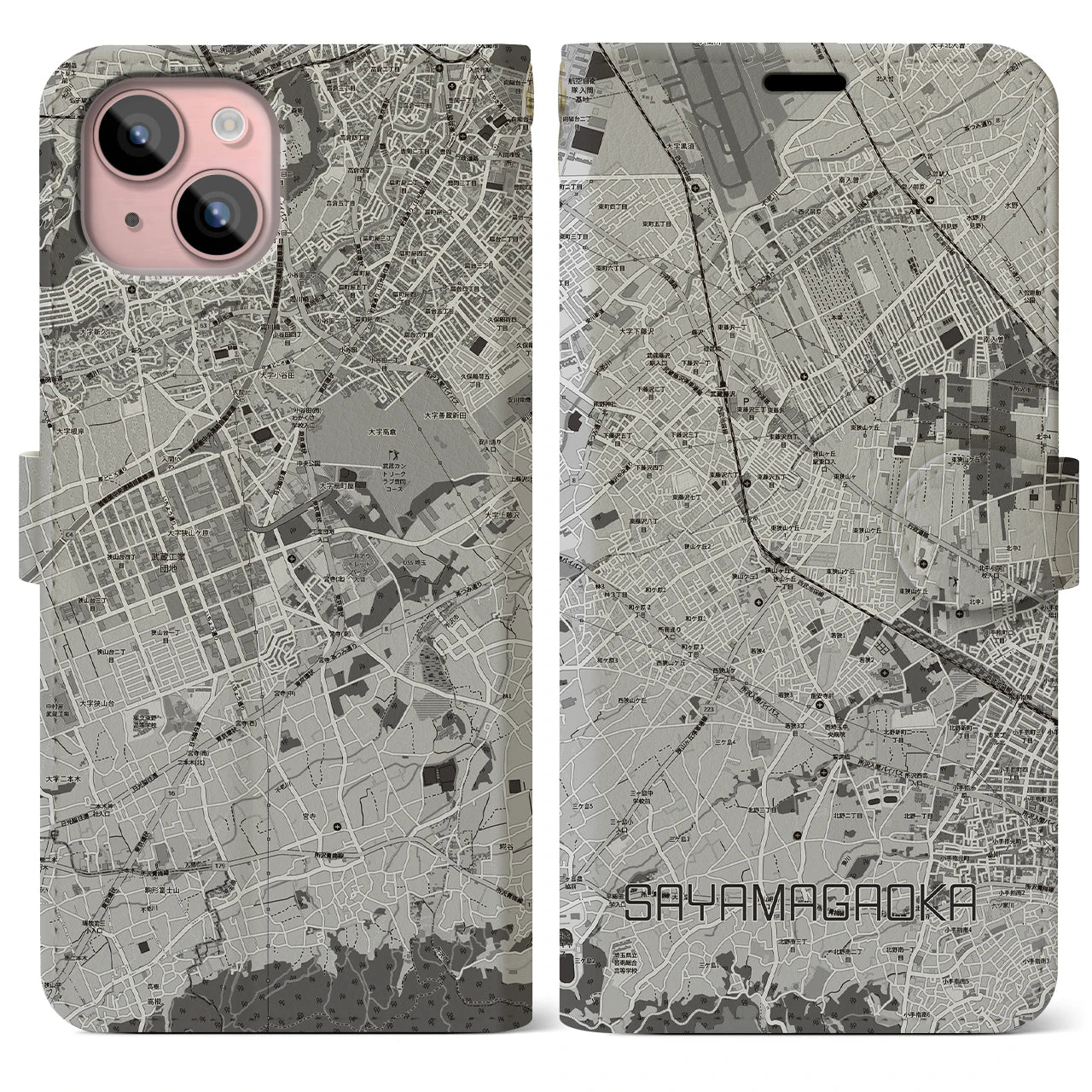 【狭山ヶ丘(埼玉県)】地図柄iPhoneケース(手帳タイプ)