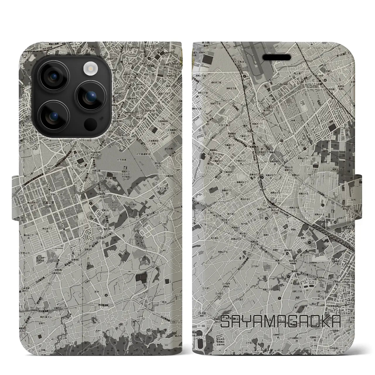 【狭山ヶ丘(埼玉県)】地図柄iPhoneケース(手帳タイプ)