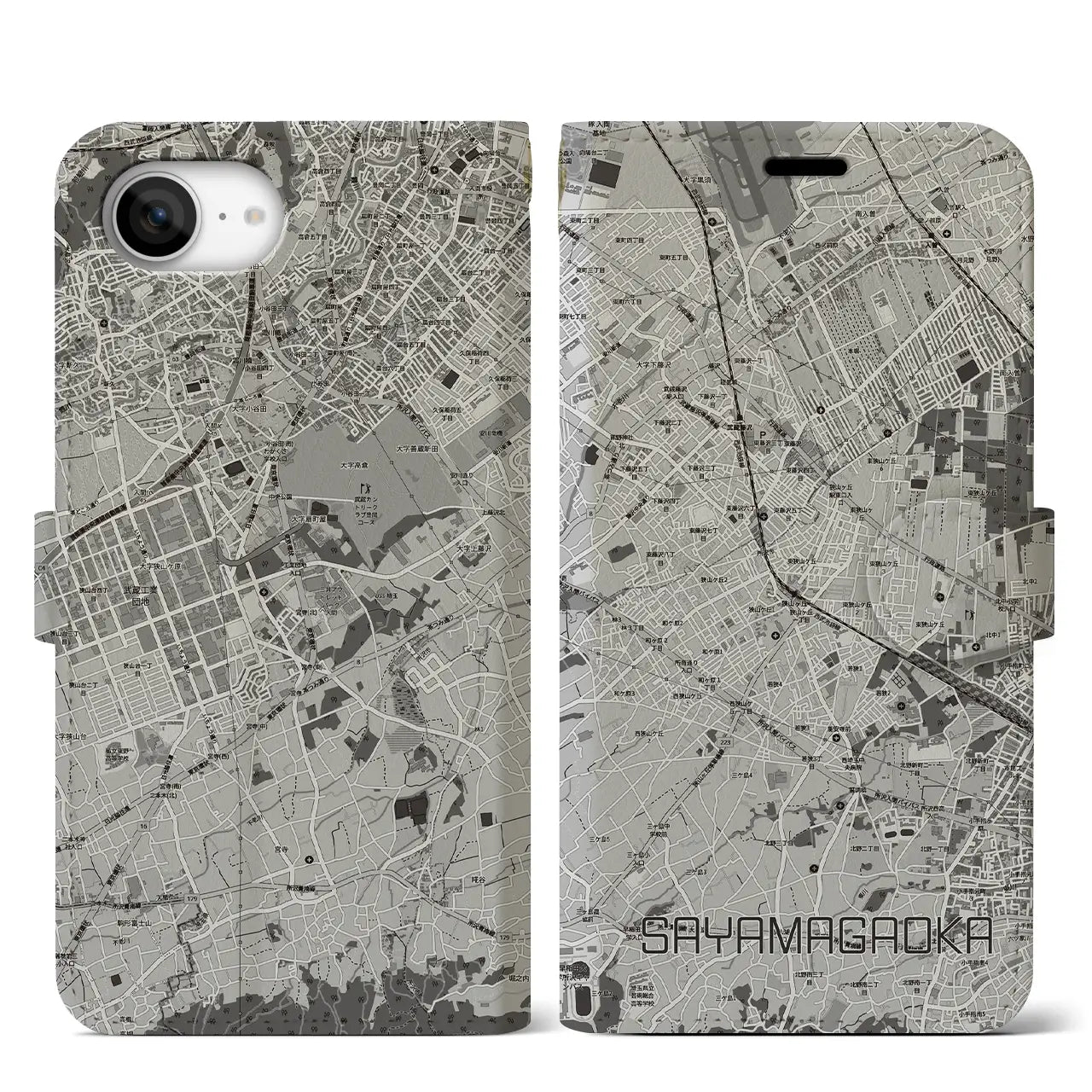 【狭山ヶ丘(埼玉県)】地図柄iPhoneケース(手帳タイプ)