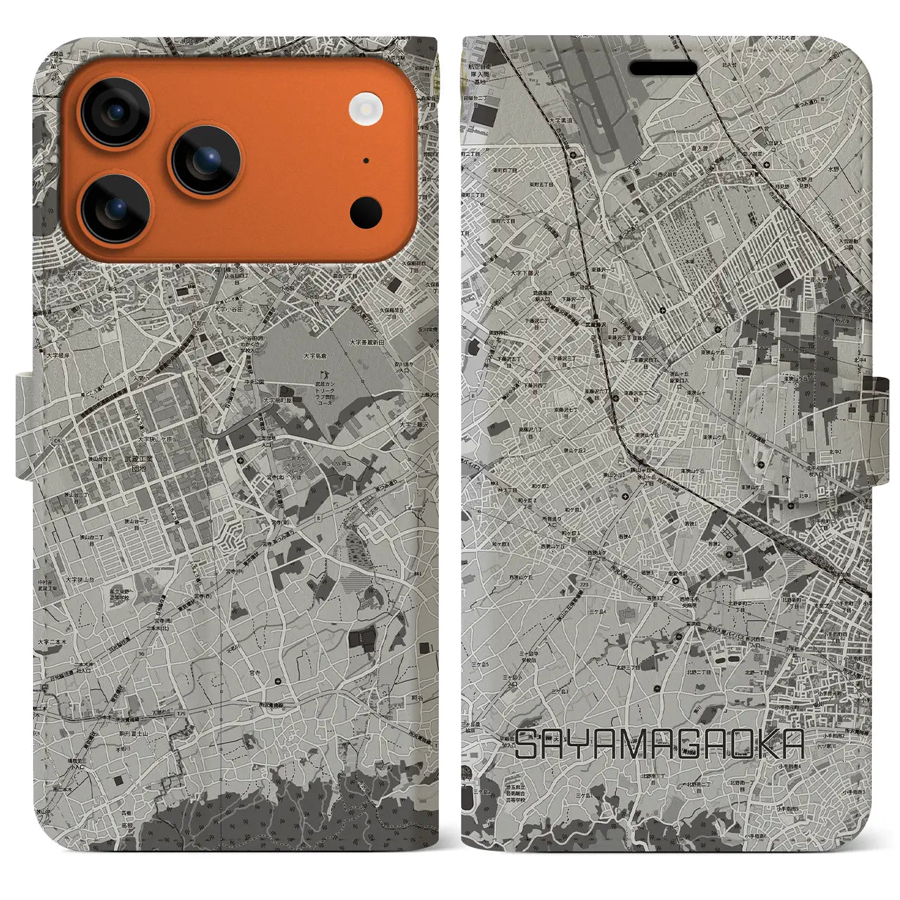 【狭山ヶ丘(埼玉県)】地図柄iPhoneケース(手帳タイプ)